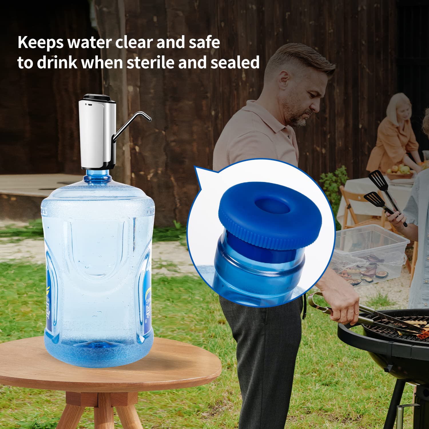 OKLGO 5 Gallon Water Jug Caps - Reusable Silicone Anti-Spill Lids, Blue, 3 Pack