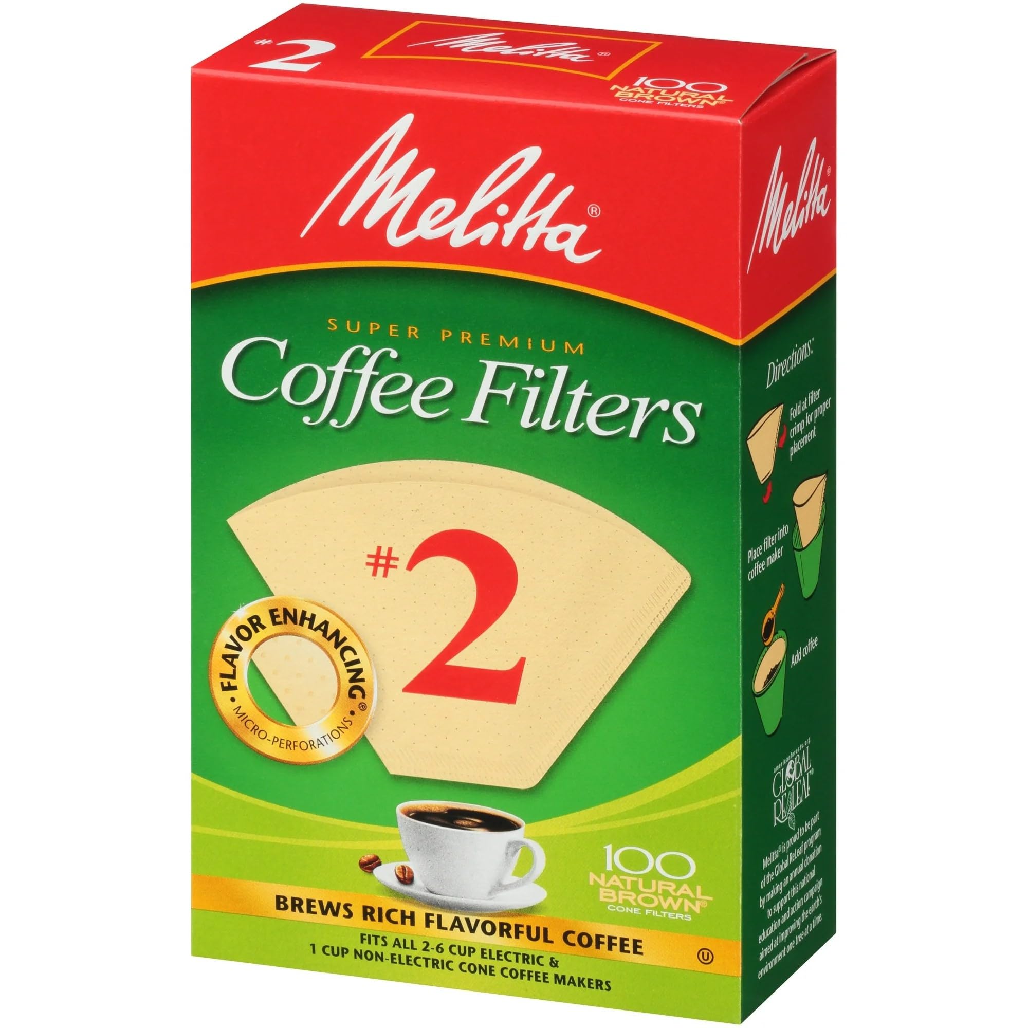 Melitta 622752 #2 Natural Brown Cone Coffee Filters 100 Count (2Pack)