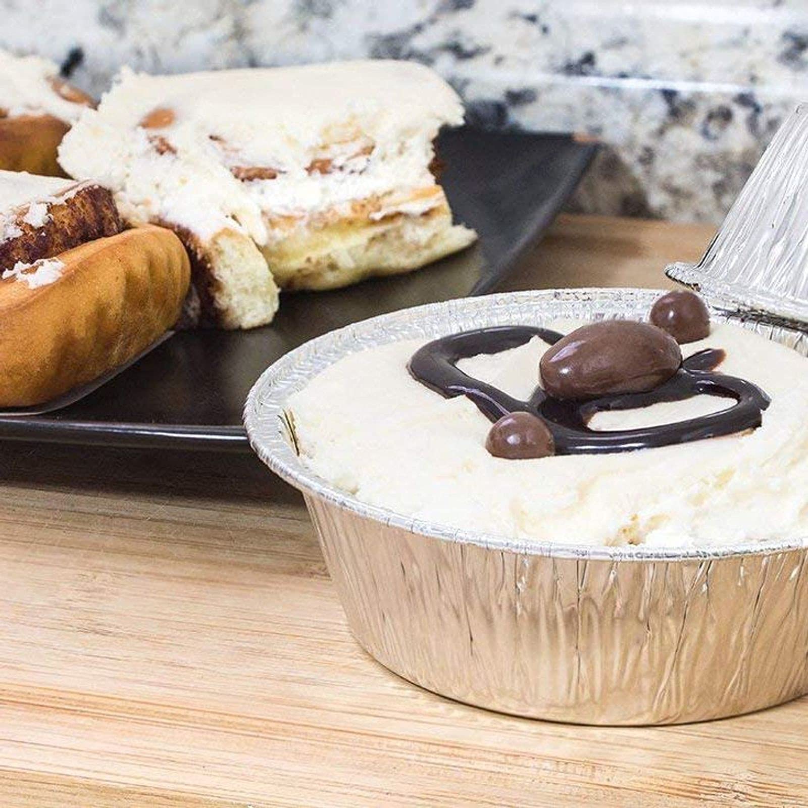 Juvale 100 Pack Mini Individual Pot Pie Pans, Round Disposable Aluminum Tins For Small Business, Catering, Baking, And Cafes (5