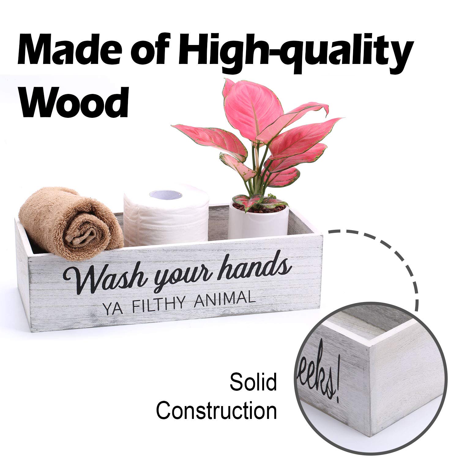 Cuffup Bathroom Decor Box, Toilet Paper Basket 2 Sides Signs Farmhouse Bathroom Basket Toilet Basket Tank Topper Rustic Farmhous