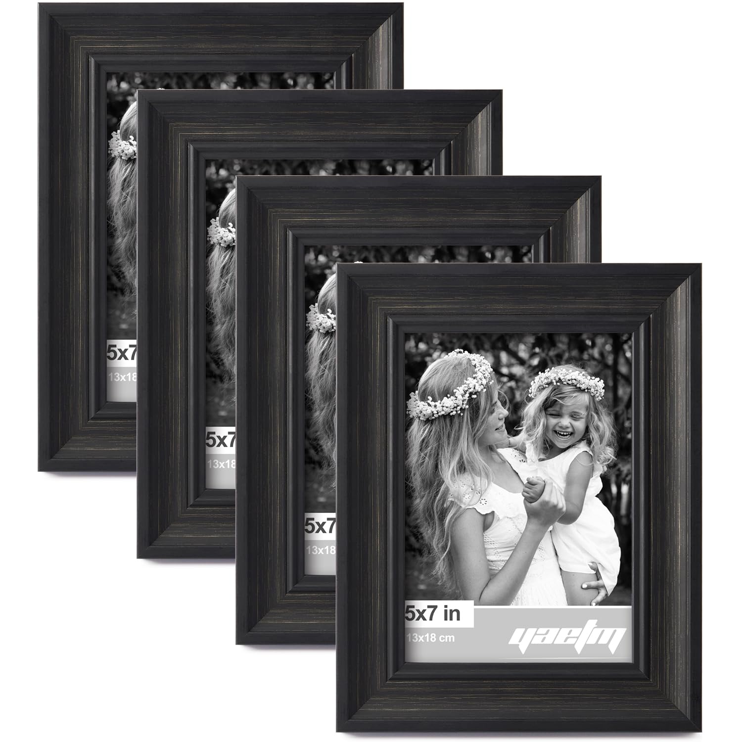 Yaetm Black 5x7 Picture Frame Set of 4, 1.4    Wide Molding & Distressed Black Photo Frames 5 x 7 with HD Tempered Glass, Displa