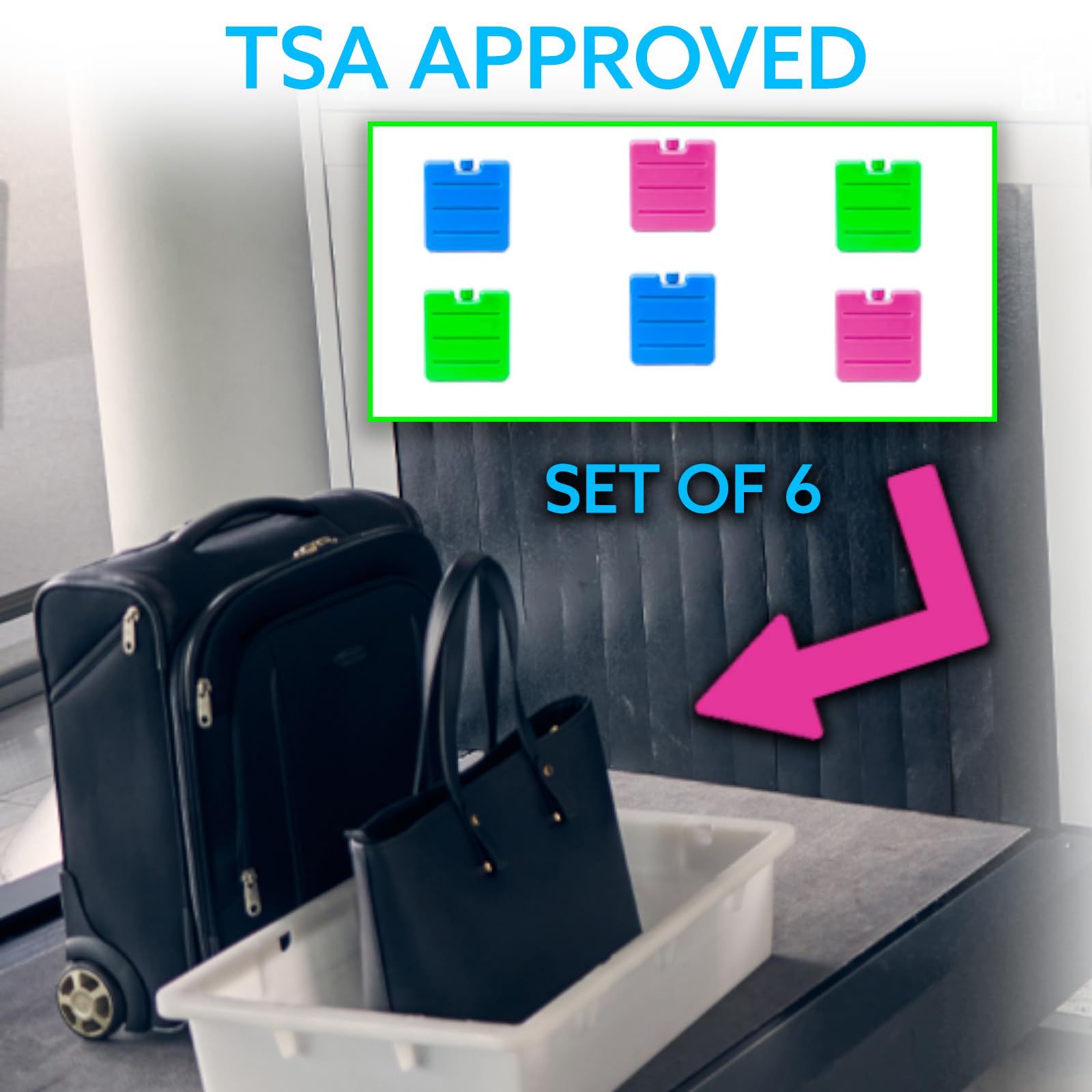 Kona Small Lunch Ice Packs Set Of 6 - Tsa Compliant Slim Reusable Freezer Packs, Approved Ice Replacement & Fits Most Anywhere,