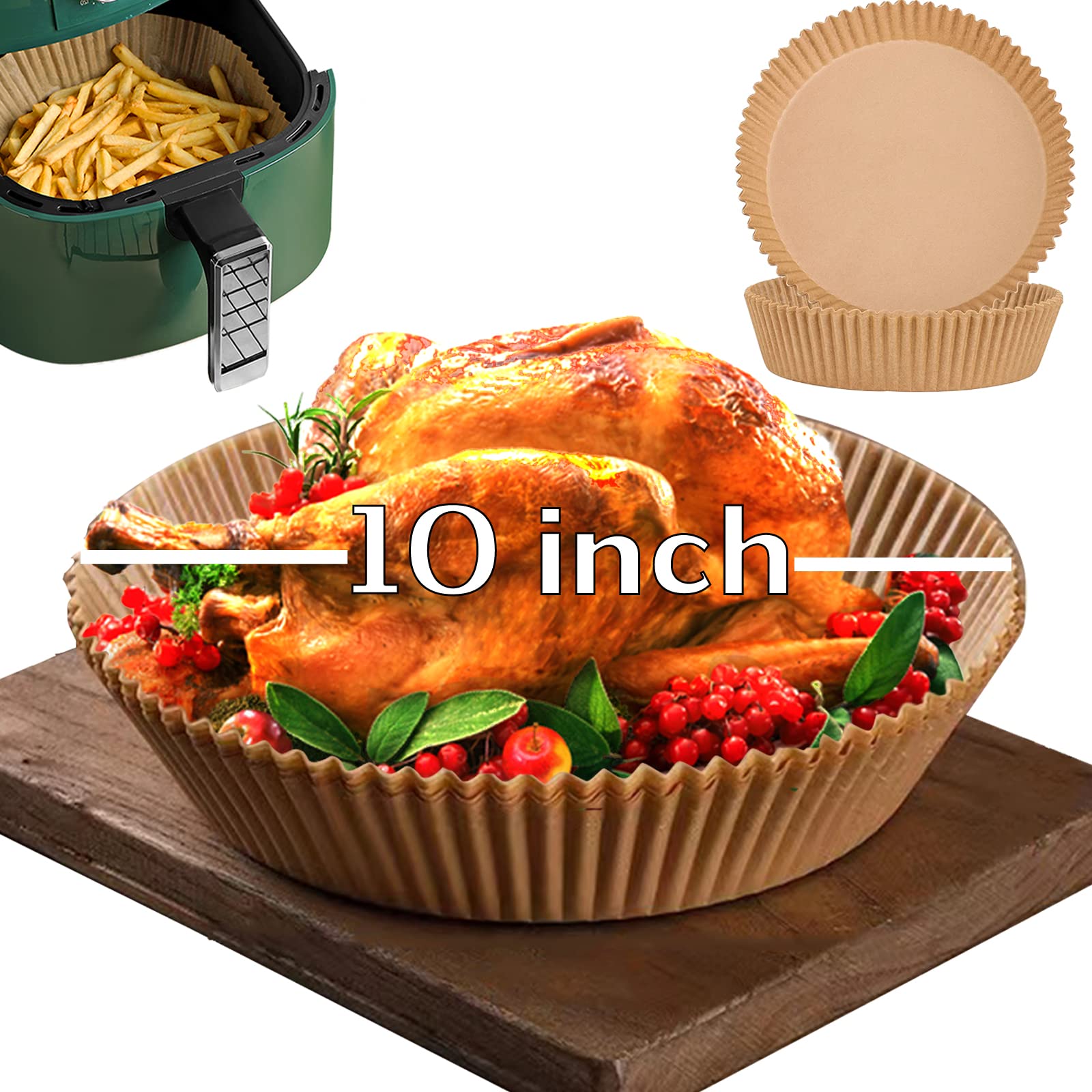 10 Inch Air Fryer Disposable Paper Liner Round, [ Xxl Size] 100Pcs Air Fryer Parchment Paper Liners For 7Qt Air Fryer, Non-Stick