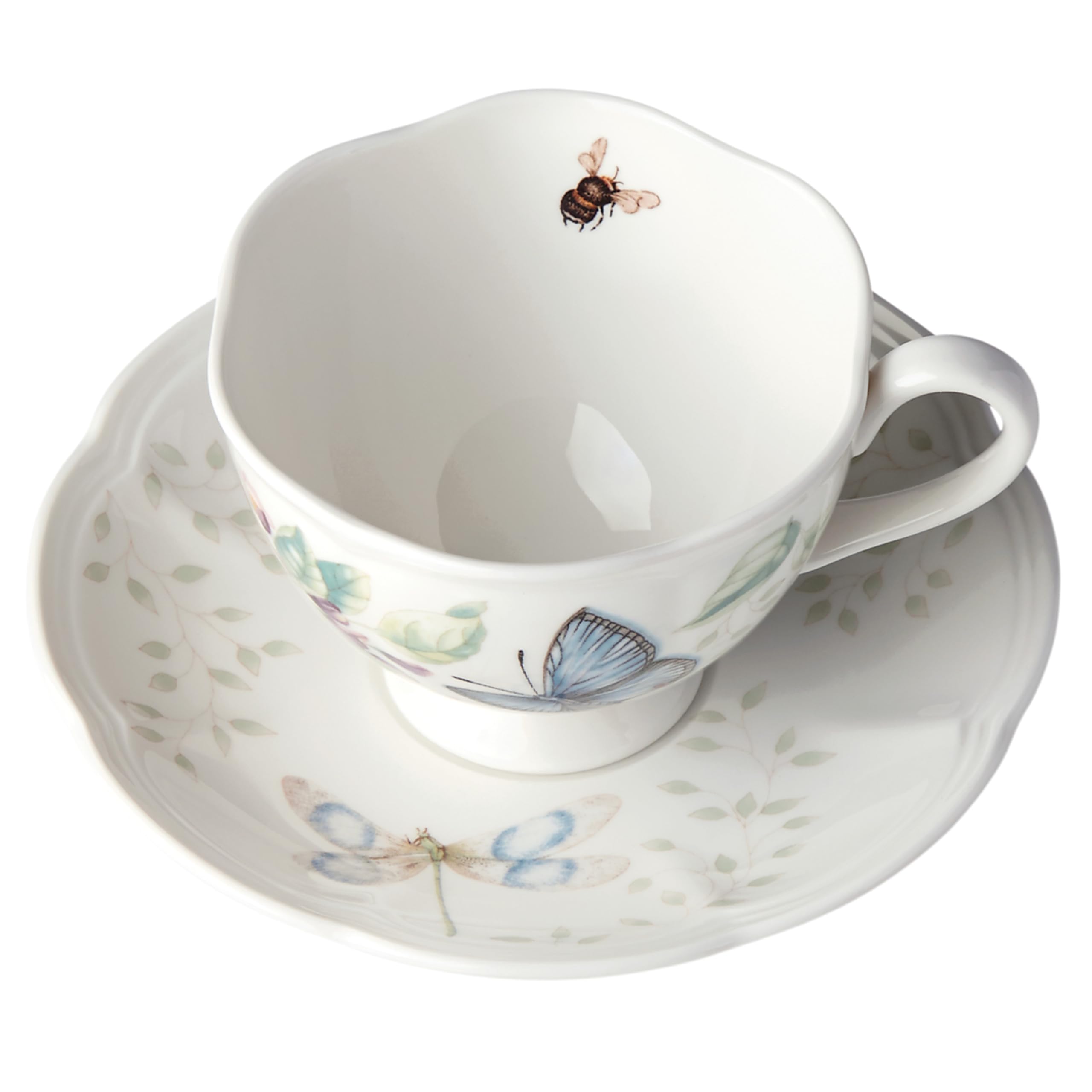 Lenox Porcelain Meadow Cup And Saucer, 1.3 Lb, Blue Butterfly