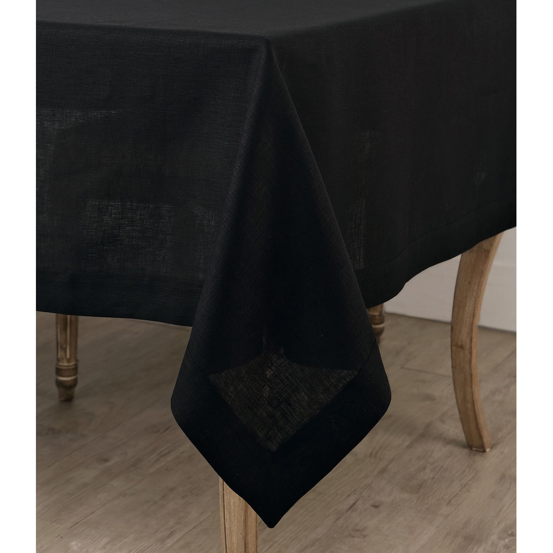 Solino Home Linen Black Tablecloth 60 x 90 Inch - 100% Pure Linen Rectangular Tablecloth - Machine Washable Table Cloth for Fall