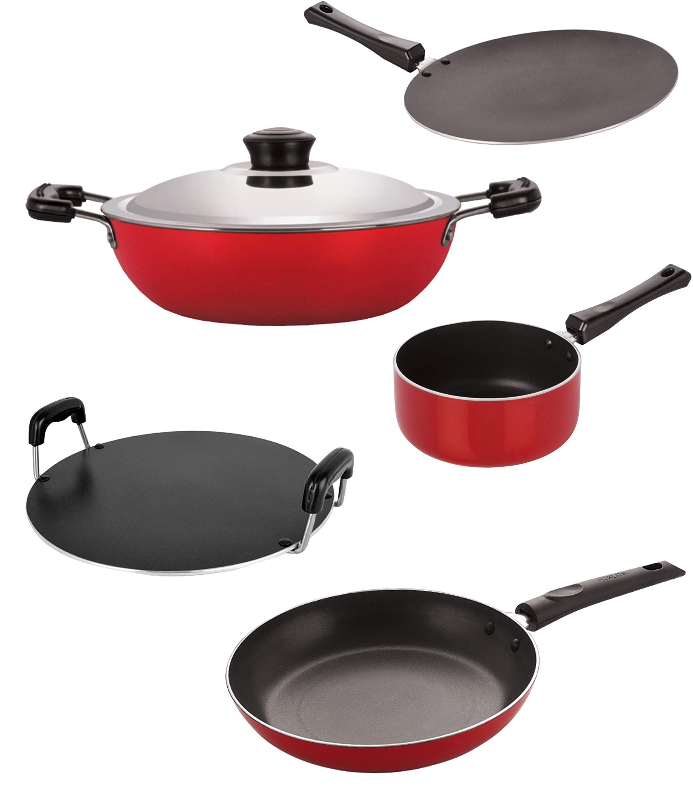 Nirlon Non Stick Coated Heat Resistance Pfoa Free Aluminium Kitchenware Gift Set Of 5 Pieces (2.6Mm_Ct_Dkdm_Spb_Rt_Tp24)