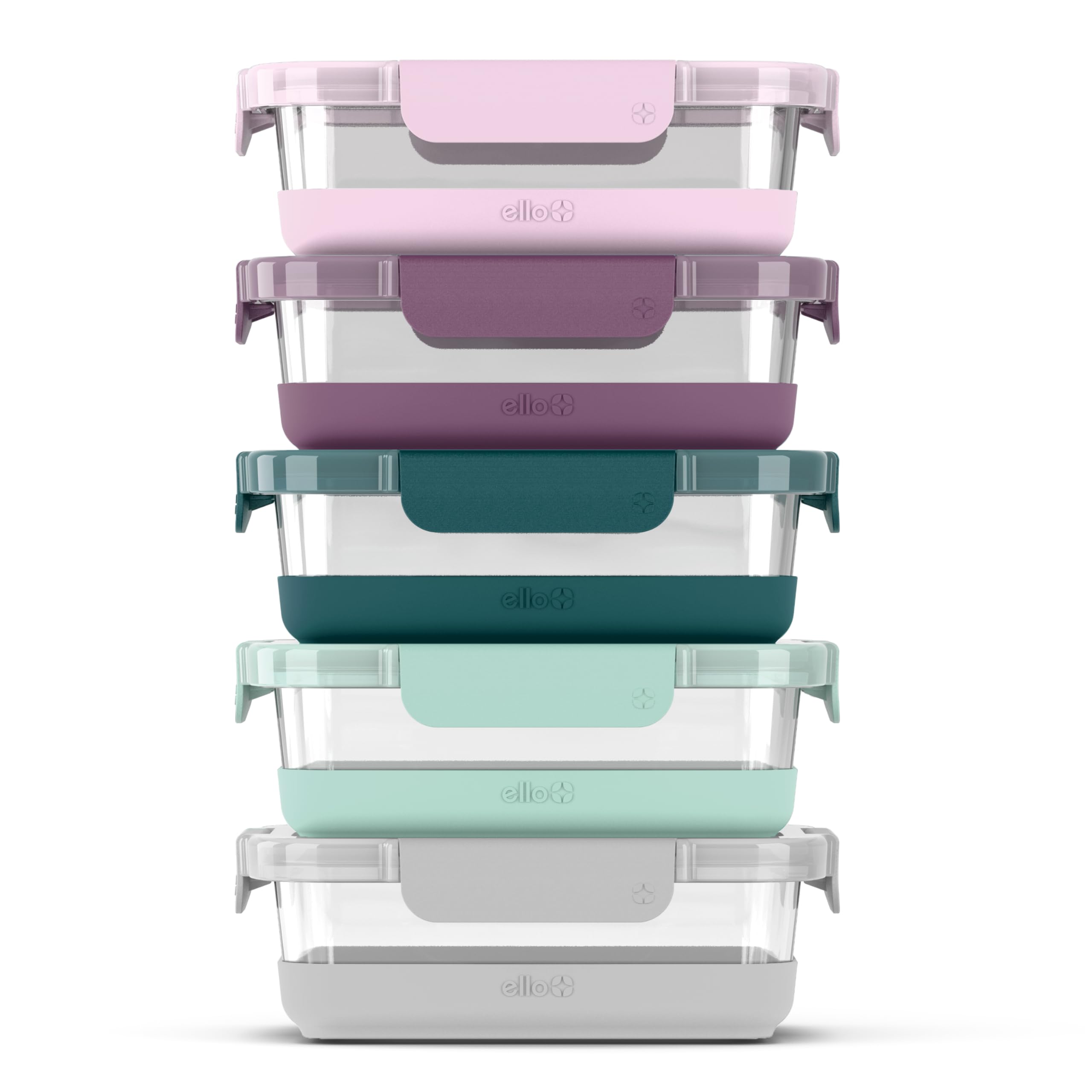 Ello Duraglass 10Pc Glass Meal Prep Container Set With Silicone Boot, Airtight Lids - Bpa-Free, Dishwasher Safe