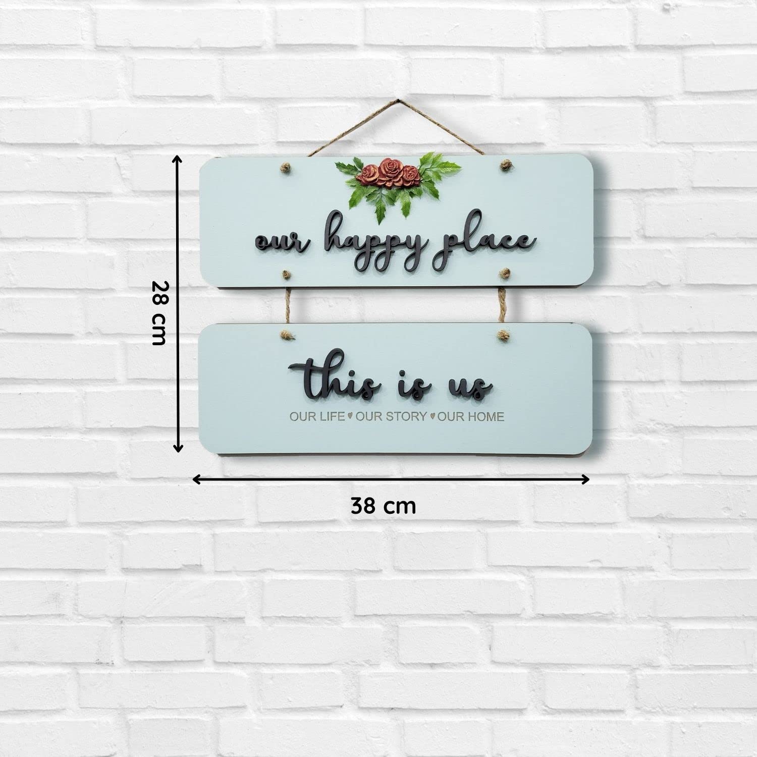 Chalk My Theme Our Happy Place Wooden Wall Hanging Hanger For Living Room, Bedroom, Gift, And Entrance-Blue