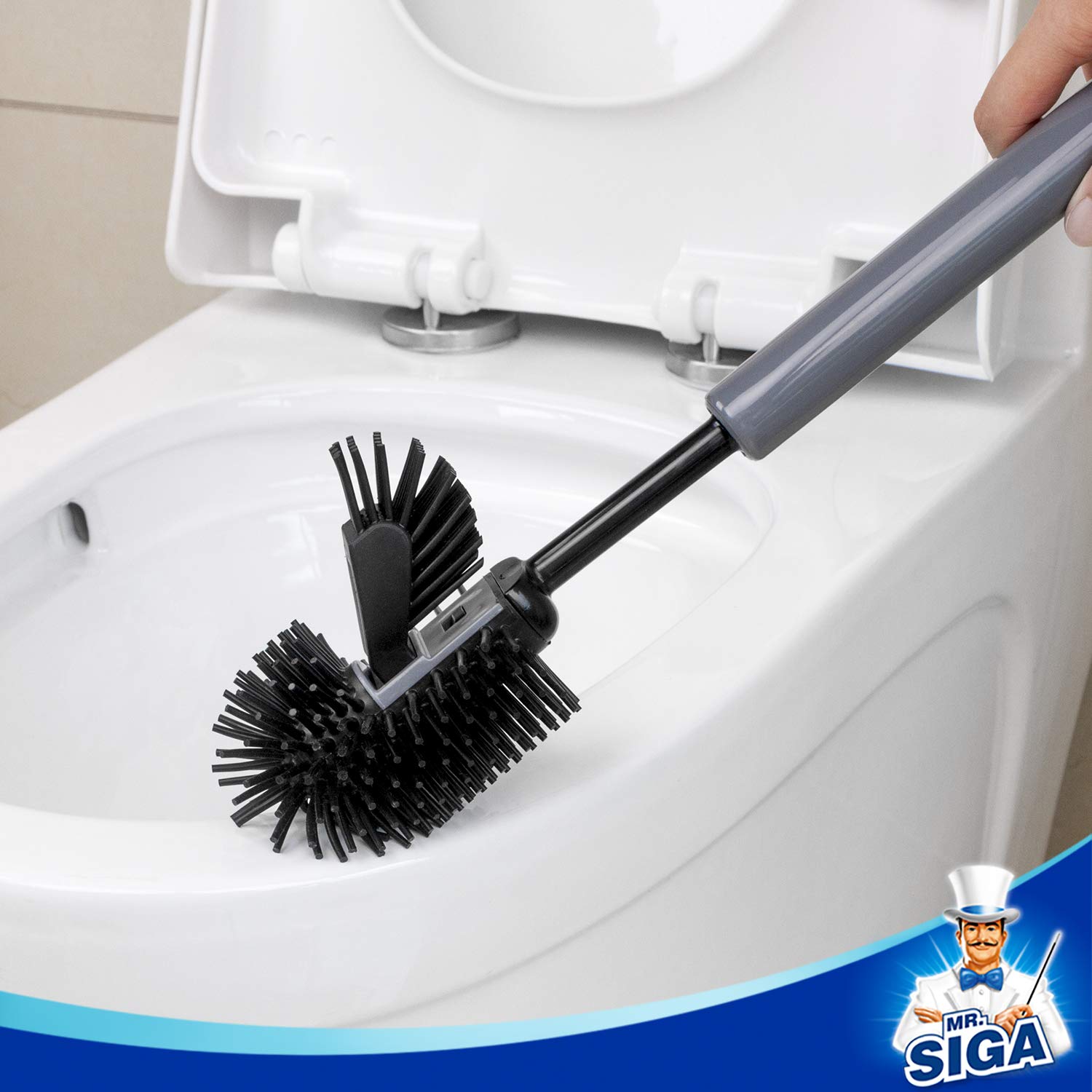 Mr.Siga Soft Bristle Toilet Brush With Holder, Gray & Black, 1Pack