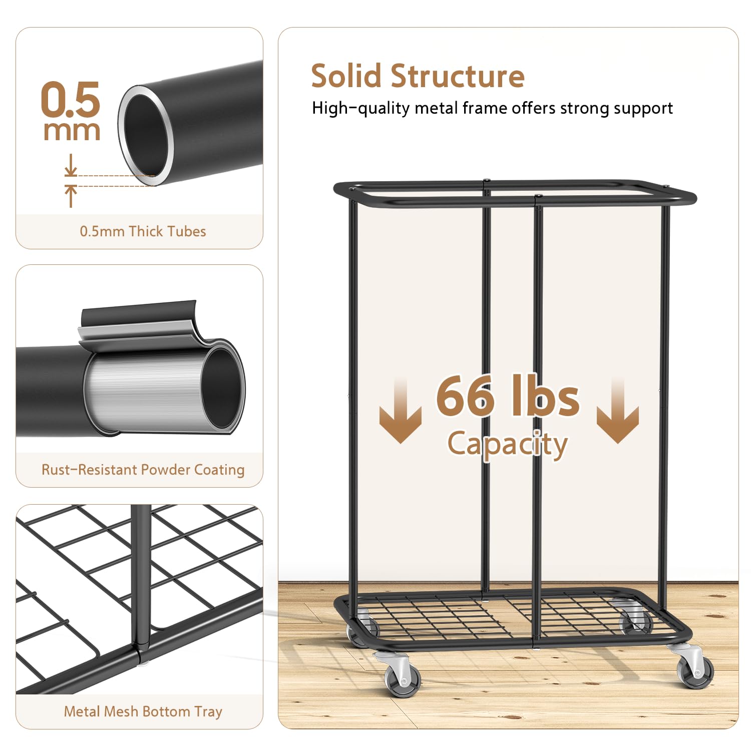 150L Large Laundry Basket With Wheels, Rolling Laundry Hamper With Removable Laundry Bag & Metal Frame, Oxford Fabric Dirty Clot