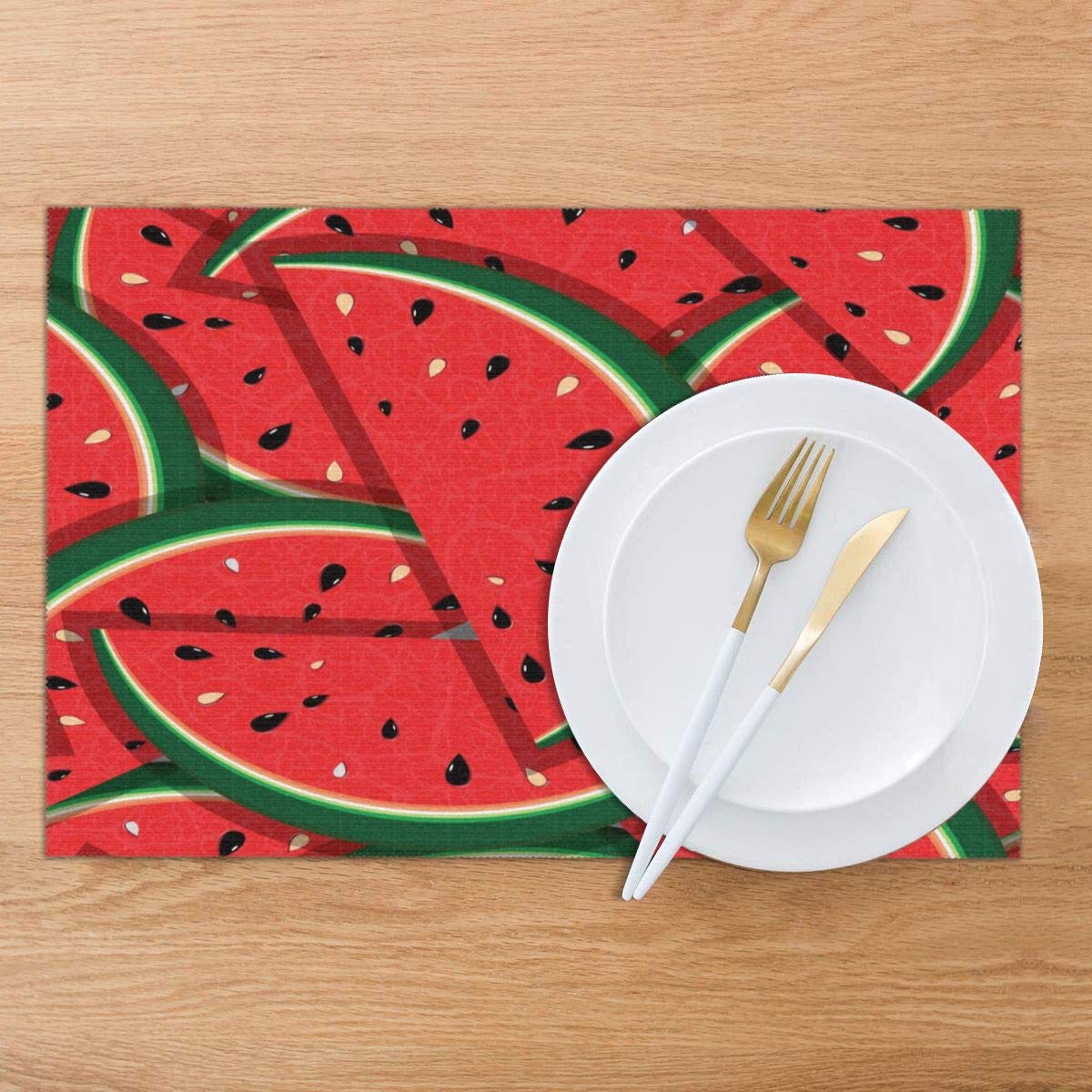 Delerain Red Watermelon Set Of 6 Placemats For Dining Table, Snack Drink Heat Insulation Stain Resistant Anti-Skid Washable Tabl