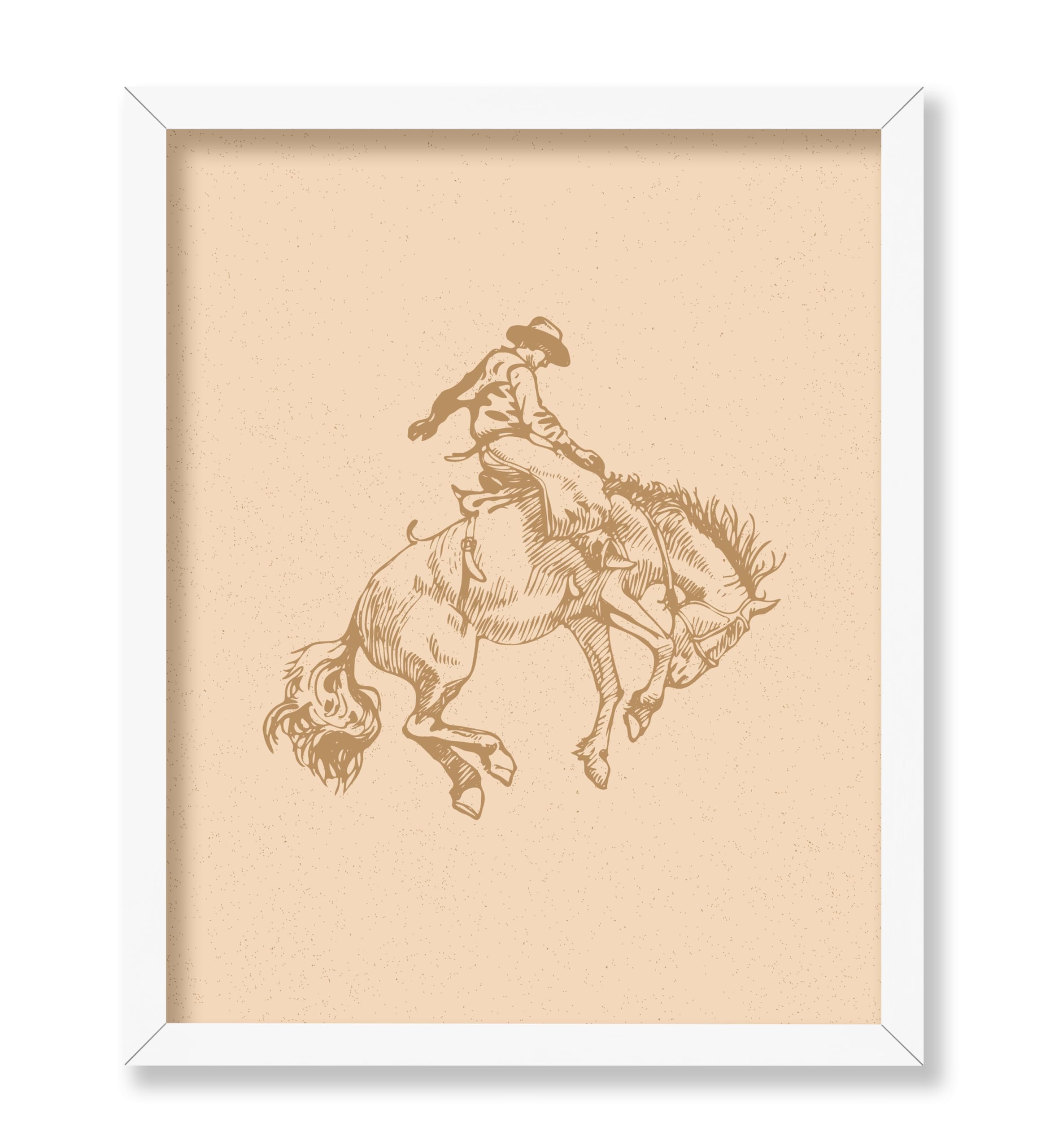 Poster Master Beige Cowboy Poster - Retro Cowboy On Bucking Horse Print - Rodeo Art - Western Art - Wild West Art - Gift For Him