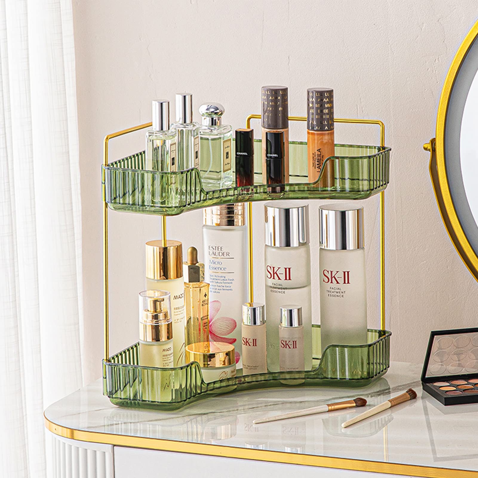 Shuang Qing 2-Tier Corner Bathroom Counter Organizer, Countertop Perfume Tray And Vanity Organizer, Makeup Cosmetic Storage, Cor