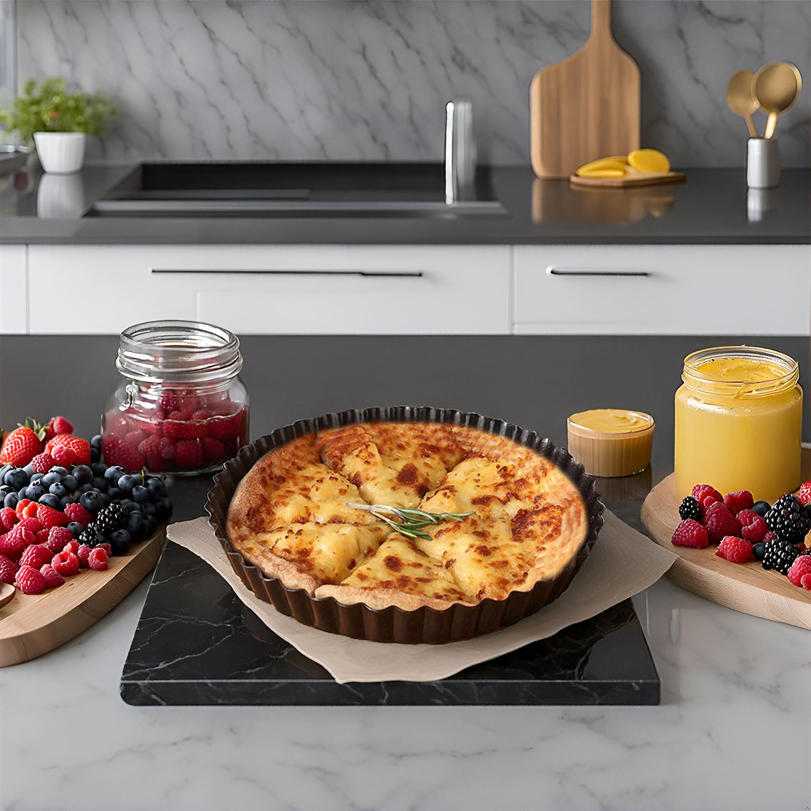 Datanya Tart Pans 10 Inch With Removable Bottom Fluted Pie Tart Pans, Heavy Duty Carbon Steel Round Non-Stick Quiche Pan For Mou