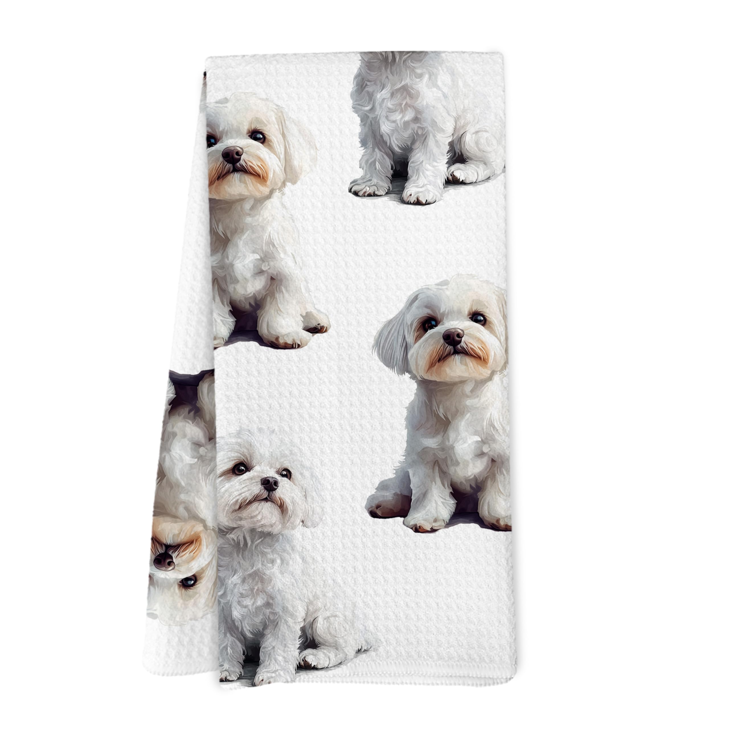 Yorhifa Maltese Dog Kitchen Dish Towels, Maltese Gifts Hand Towels for Bathroom Bathroom Kitchen Decor, Dog Mom Dad Lovers Owner