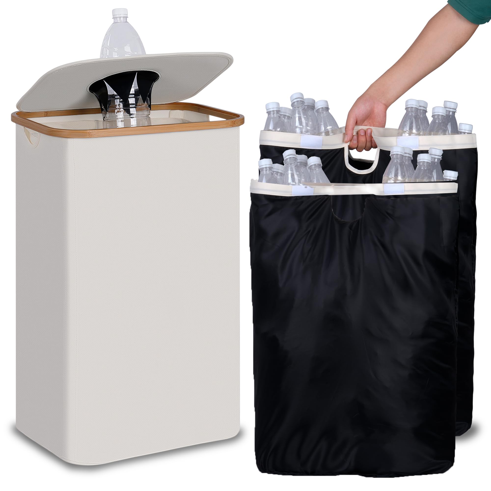 Efluky Recycling Bin 100L, 26 Gallon Recycle Bins For Kitchen Indoor Outdoor Home With 2 Removeable And Reusable Inner Bag, Tall
