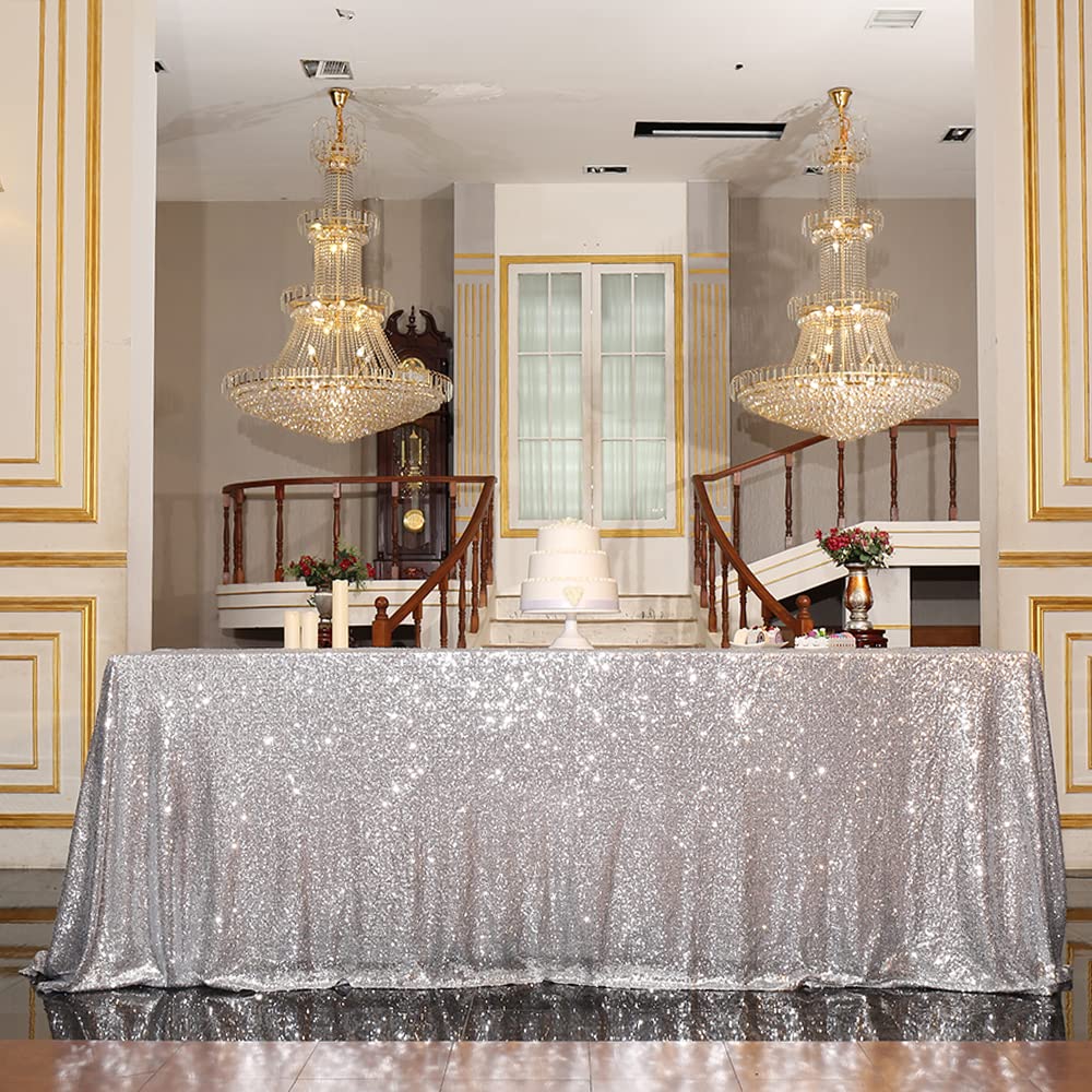 Eternal Beauty Sequin Tablecloth, 90X132 Rectangle Sequin Tablecloth For Party Cake Dessert Table Exhibition Events,Silver