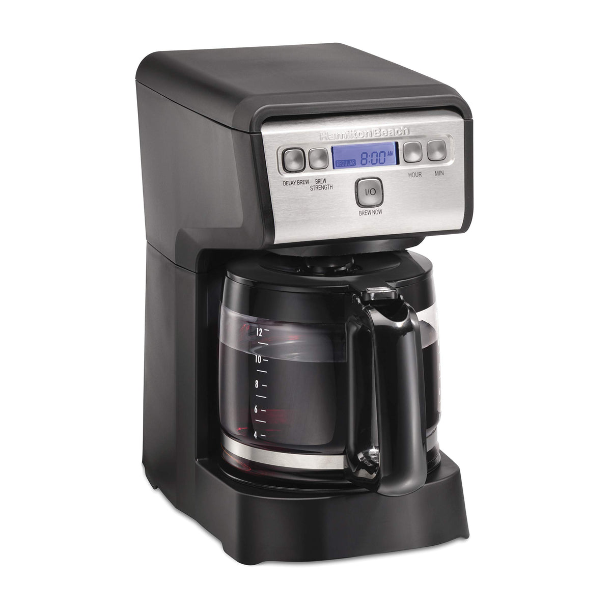 Hamiton Beach 12 Cup Compact Programmable Drip Coffee Maker With No-Drip Burosilicate Glass Carafe, 2-Hour Auto Shutoff, Space-S