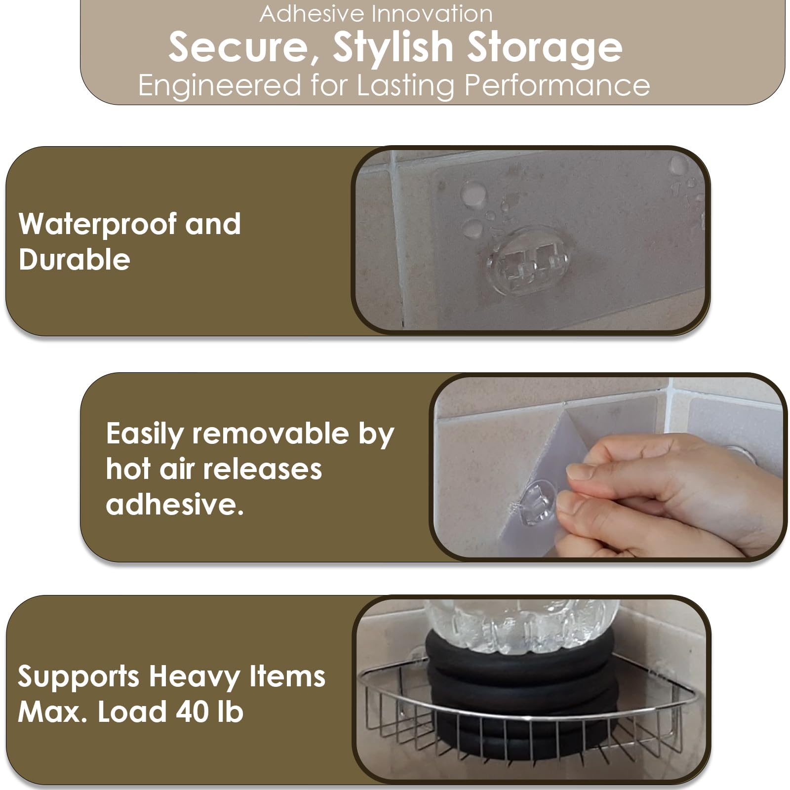 Jovware Shower Caddy Adhesive Replacement Stickers, Replacement Adhesive For Shower Caddy, Shower Organizer Adhesive Replacement