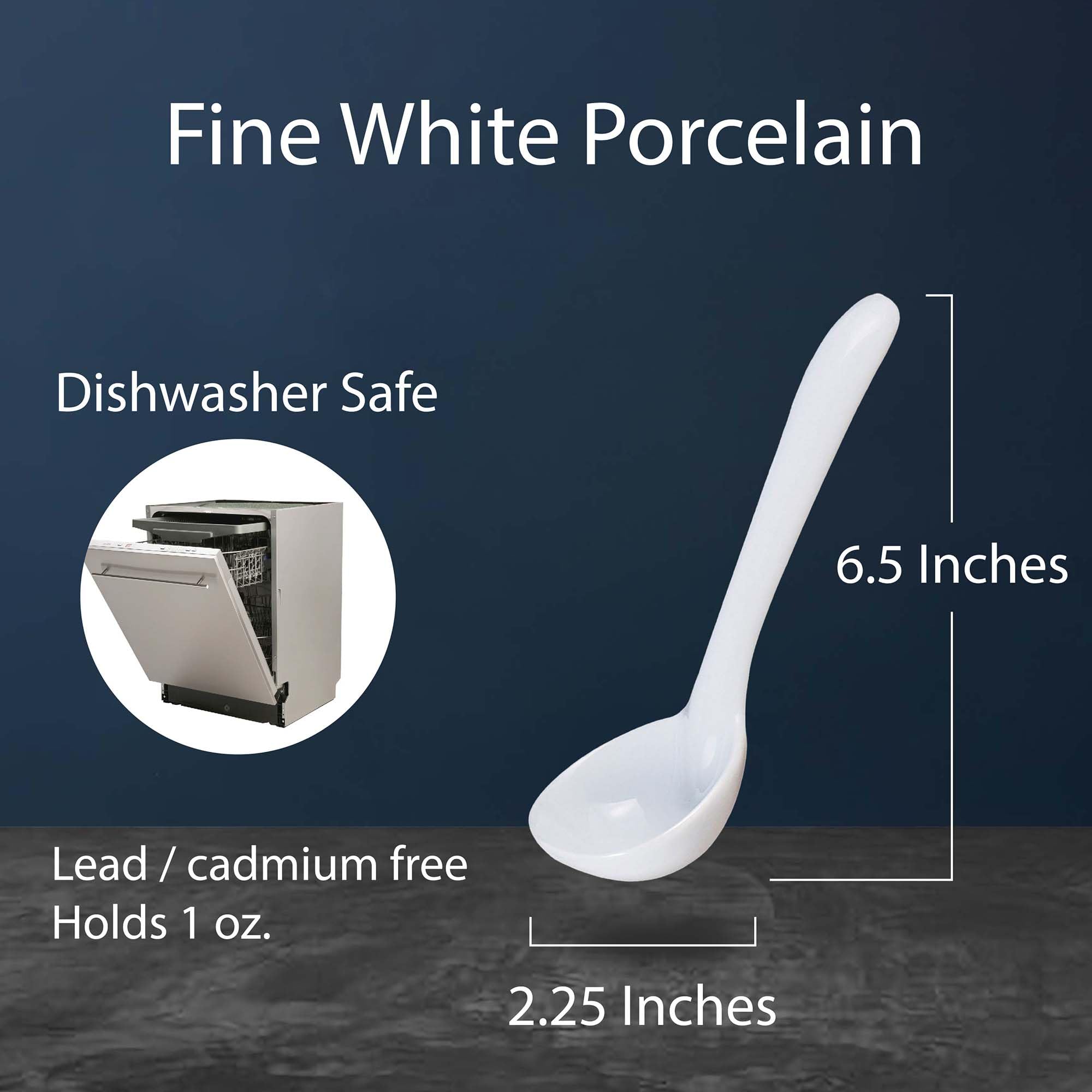 Hic Kitchen Gravy Ladle, Fine White Porcelain, 1-Ounce, Set Of 2