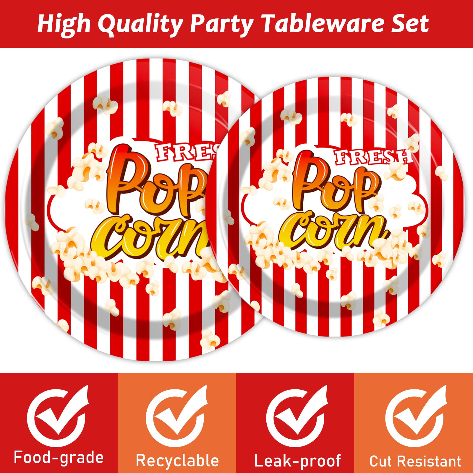 Wiooffen 96 Pcs Popcorn Party Supplies Circus Theme Paper Plates And Carnival Napkins Forks Fresh Popcorn Movie Night Birthday P