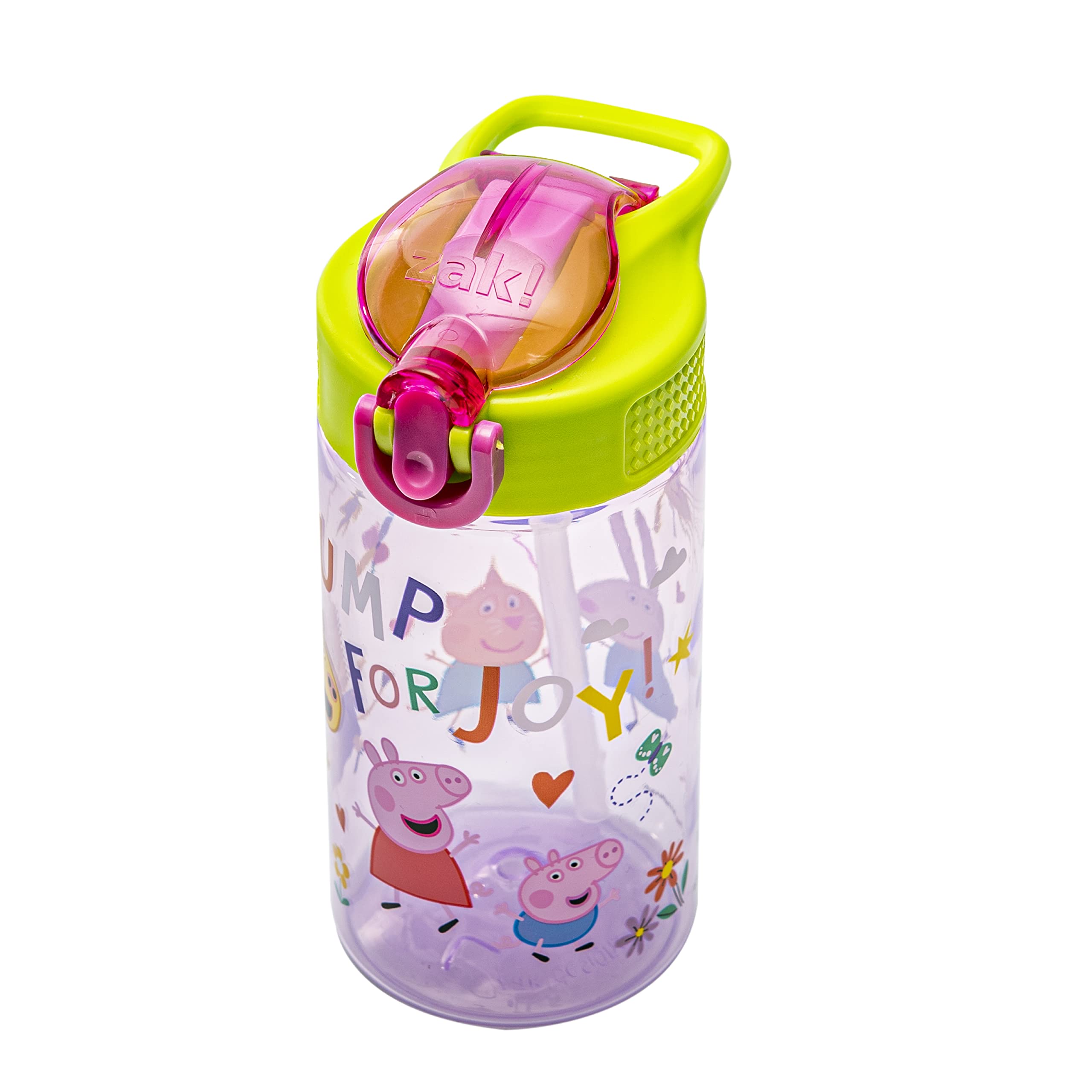 Zak Designs Peppa Pig Kids Water Bottle For School Or Travel, 16Oz Durable Plastic Water Bottle With Straw, Handle, And Leak-Pro