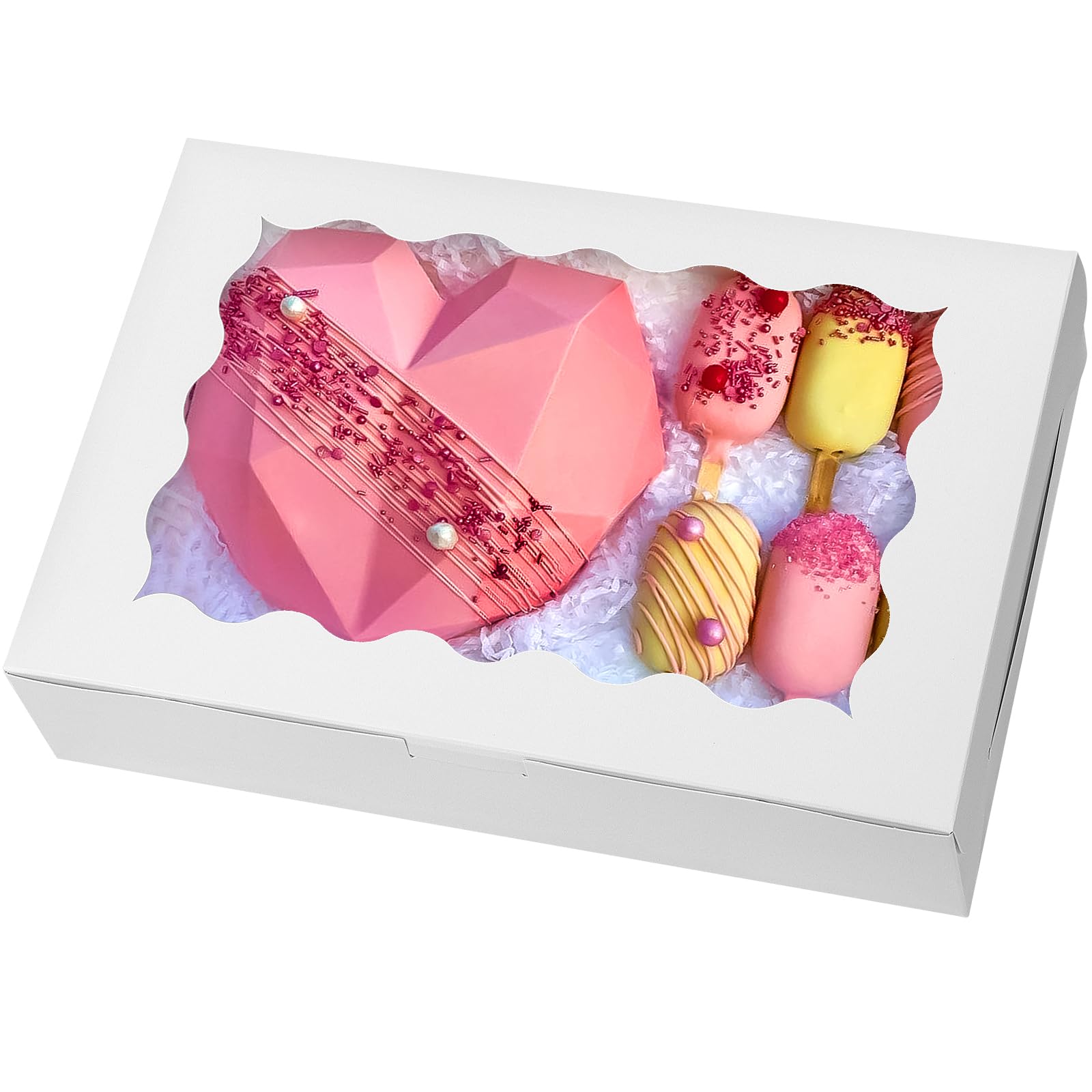 Moretoes 24Pcs Bakery Boxes, 12X8X2.5 Inches,Treat Boxes With Window For Chocolate Covered Strawberries, Pastries, Cookies, Dess