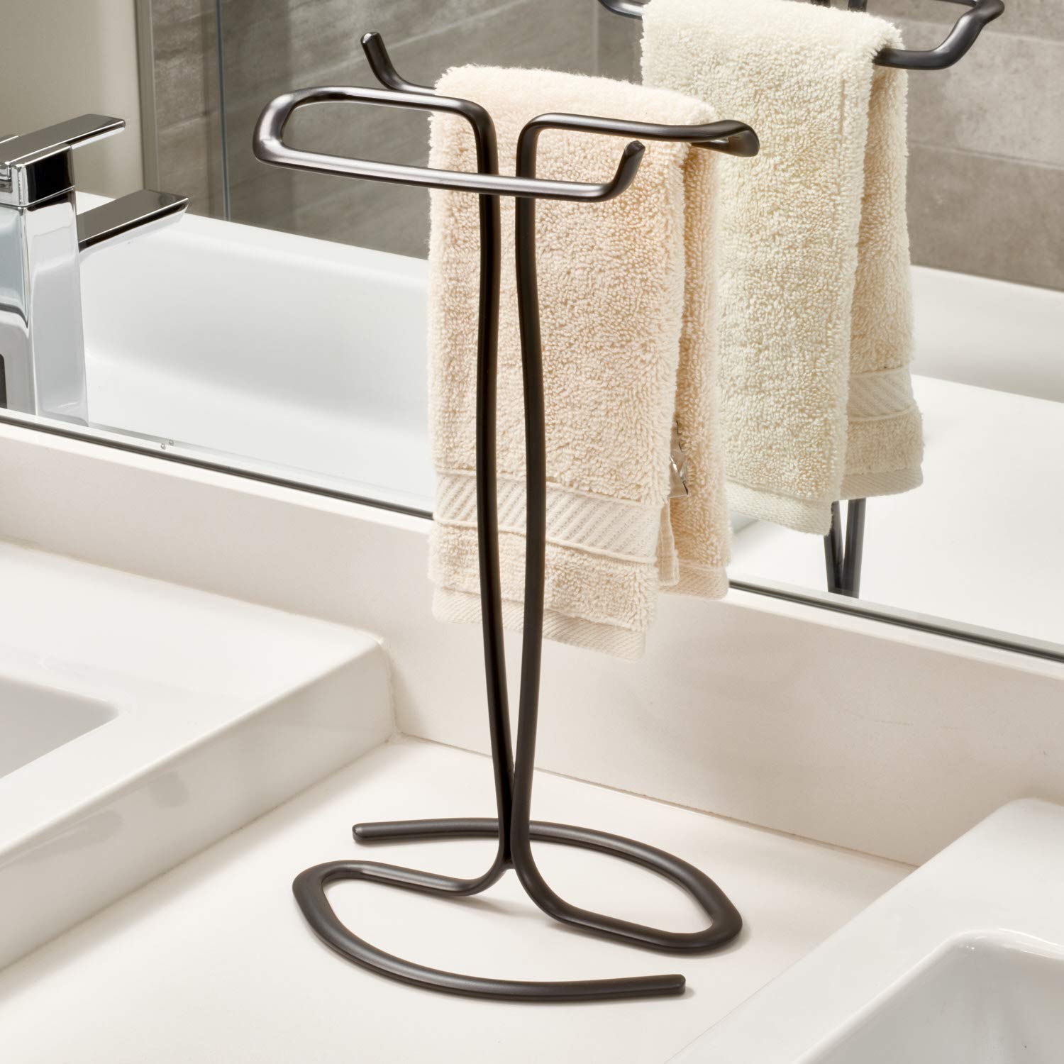 iDesign Axis Metal Free-Standing Hand Towel Drying Rack, 7.75" x 6.25" x 13.5", Matte Black, Model 55637