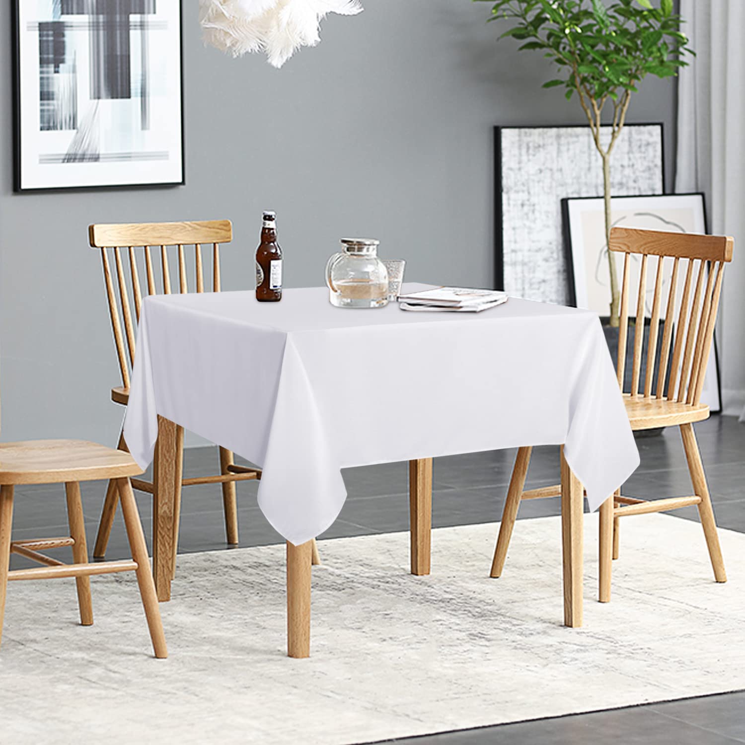 Sancua 2 Pack White Tablecloth 54 X 54 Inch, Stain And Wrinkle Resistant Square Table Cloth - Washable Polyester Table Cover For