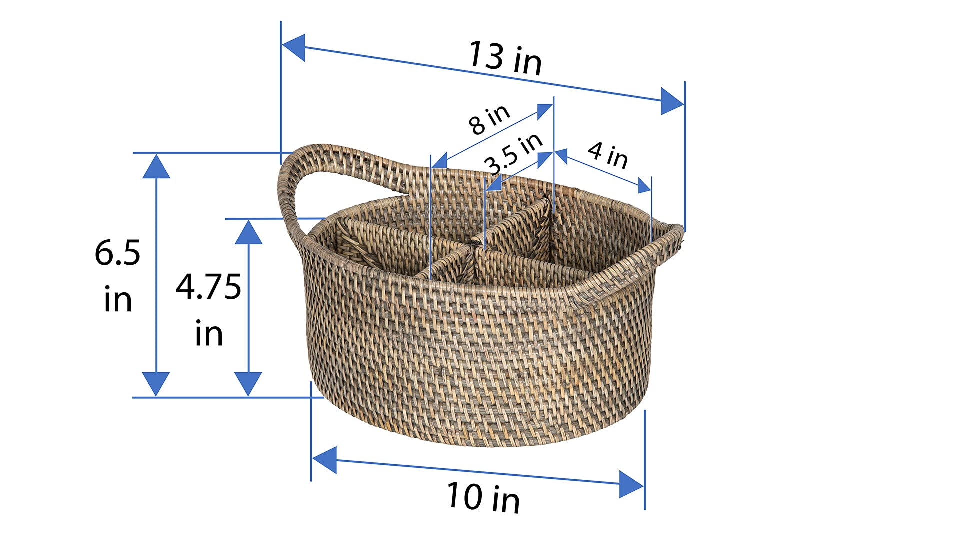 Kouboo 1020055 Laguna Oval Rattan Utensil Caddy, Black Antique, Brown-Gray Wash
