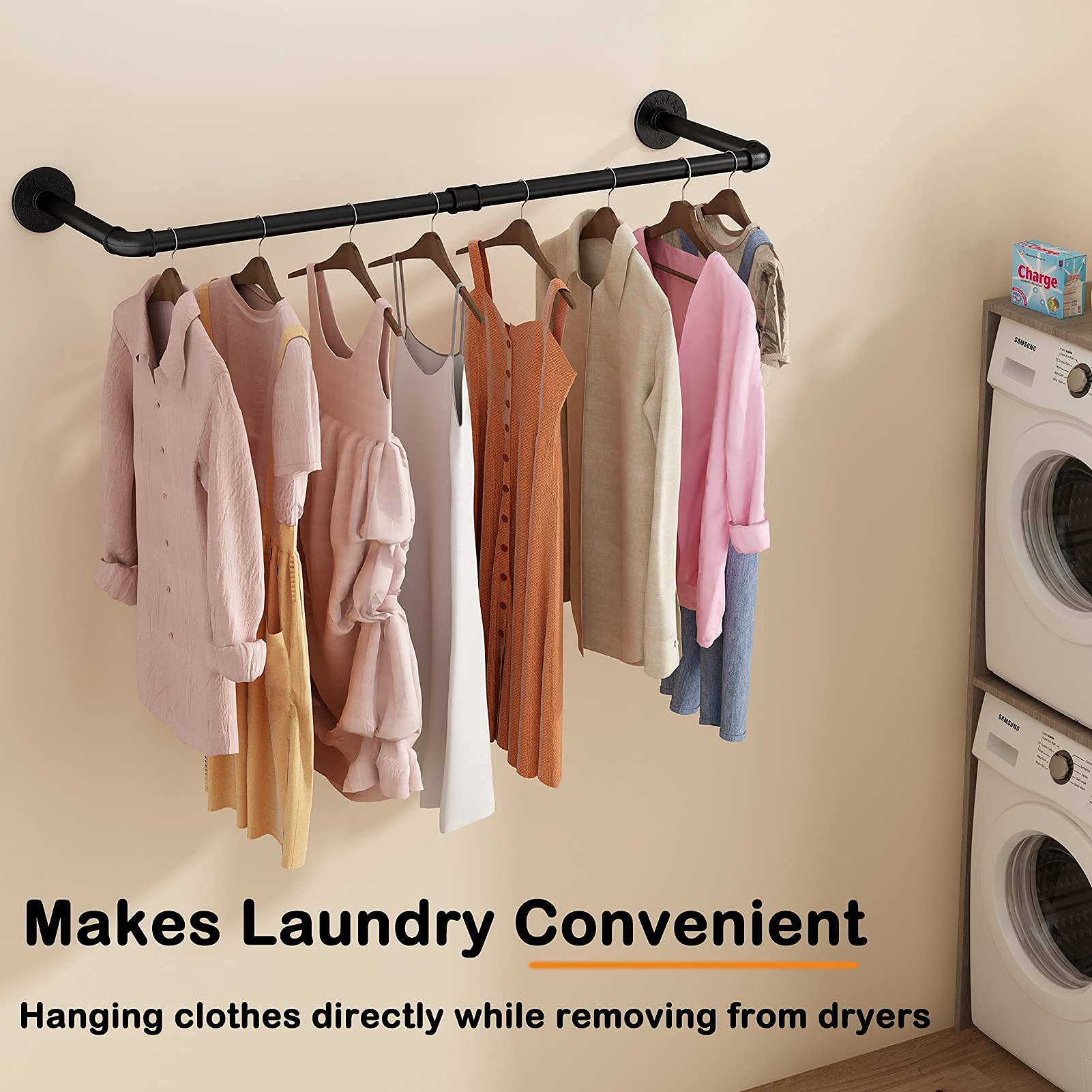 UlSpeed Clothes rack  38.4in Wall Mounted Industrial Pipe Clothing Rack  Garment Rack Space Saver Hanging Clothes Rack  Heavy Duty Detachable Wall Racks  Multi-Purpose Hanging Rack for Closet  2 Packs