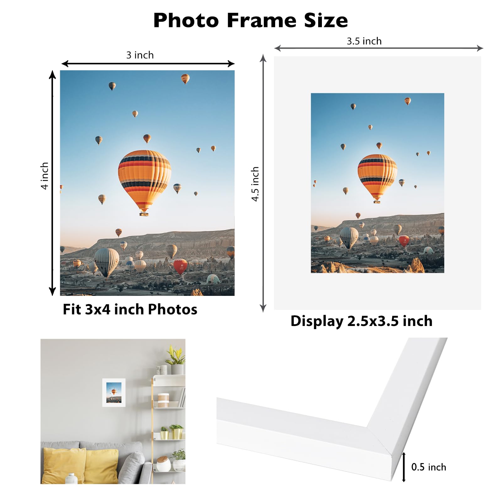 JCJMY 3x4 Picture Frame Black for Tabletop or Wall, 3 x 4 Wall Gallery Poster Photo Frame with Shatter Resistant Plexiglass, Whi