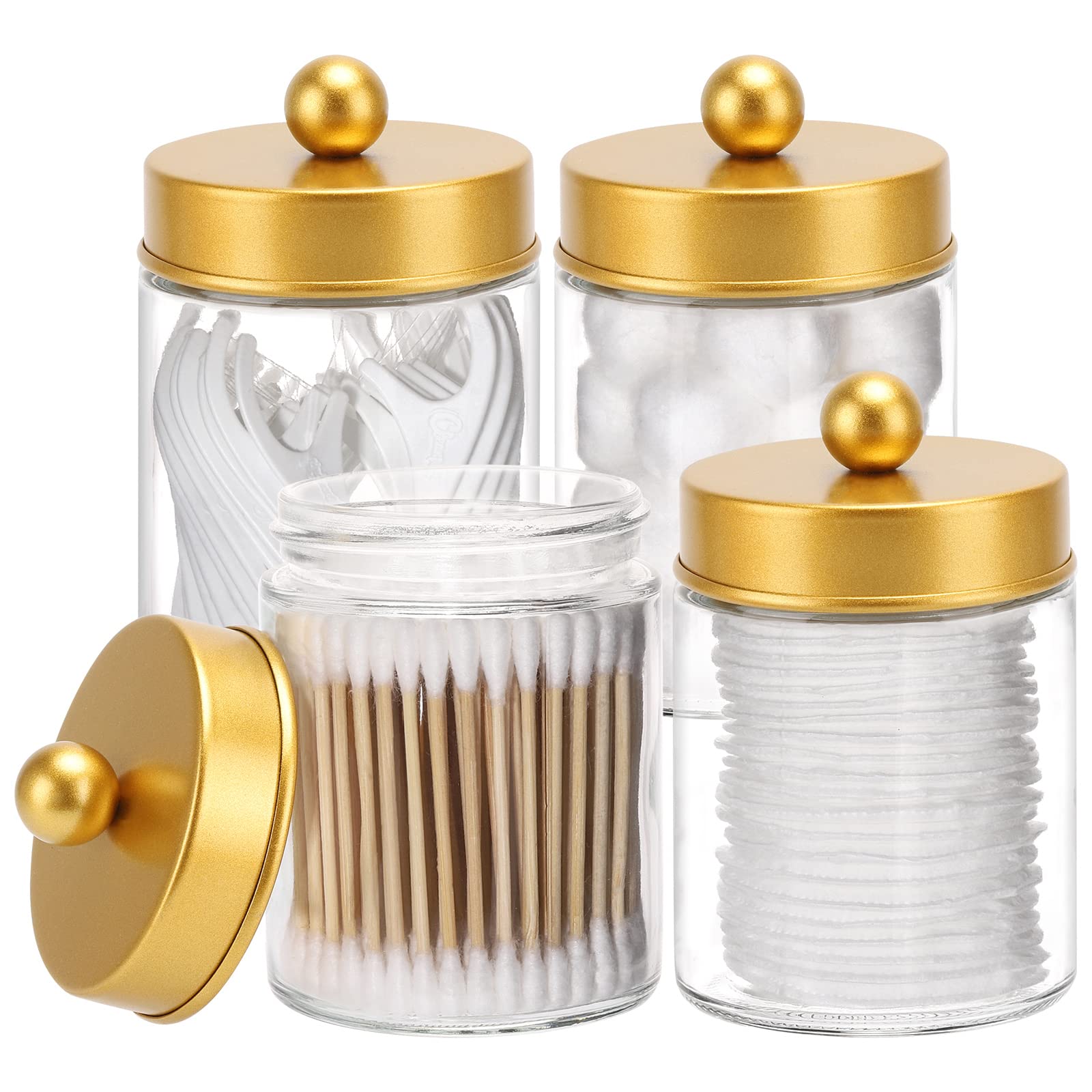 Tbestmax 4 Pack Glass Qtip Holder Dispenser, 10-Ounce Restroom Bathroom Organizers And Storage Containers, Apothecary Jars With