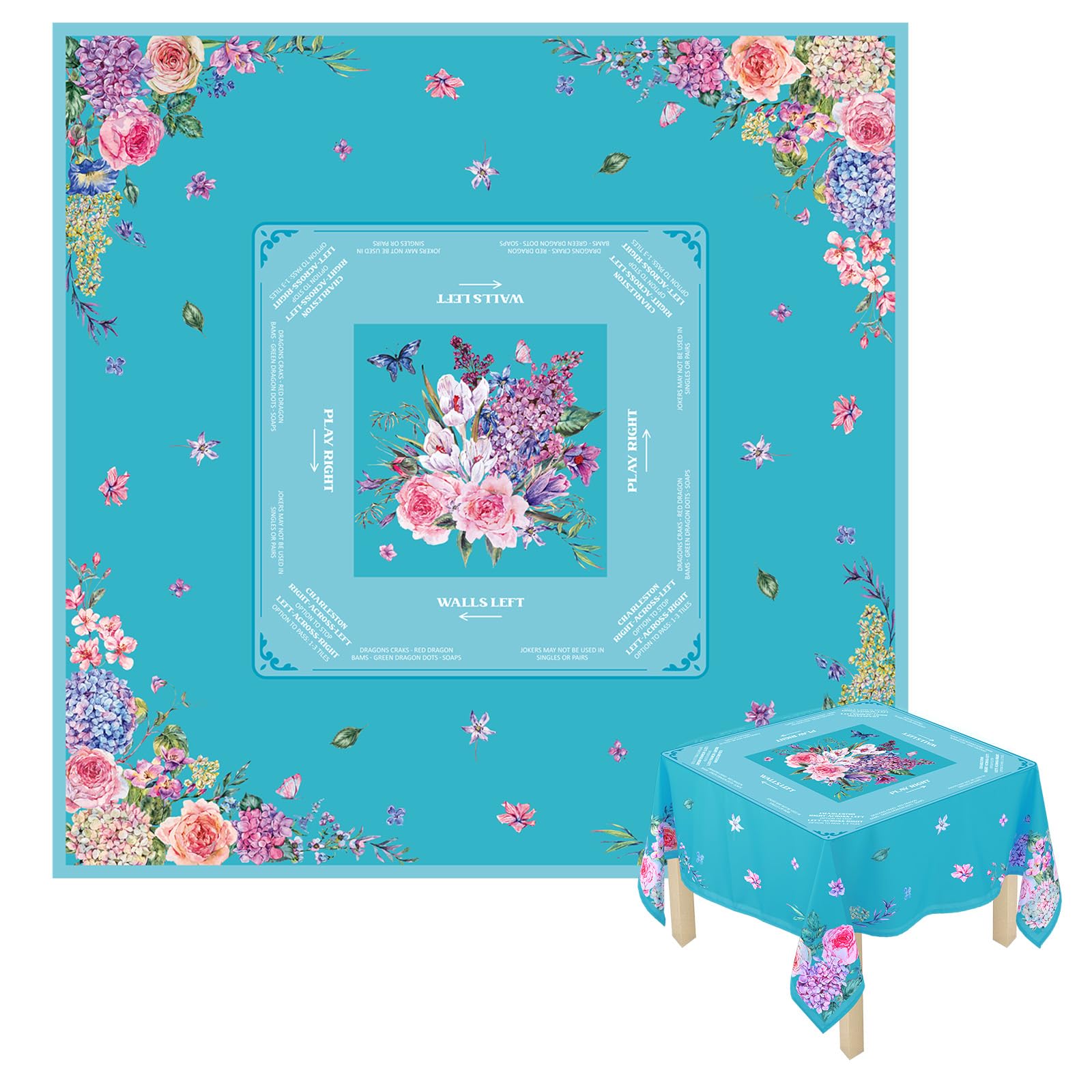 Hillsuren Flower Mahjong Tablecloth 55 x 55 Polyester Square Instructional Design with Rules for Family Game Night Party Favor S