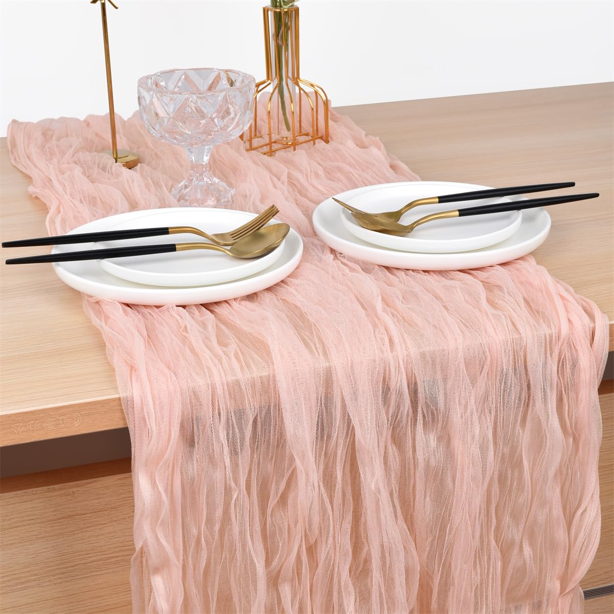 Joanlody Peach Cheesecloth Table Runner 10Ft Rustic Gauze Cheese Cloth Table Runner Boho Fall Thanksgiving Table Runner For Wedd