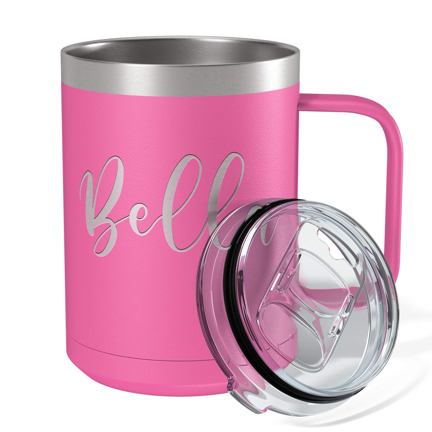 Personalized Coffee Mug Pink Matte Finish 15 oz with Handle Custom Engraved Gift Stainless Steel Vacuum Insulated Cup