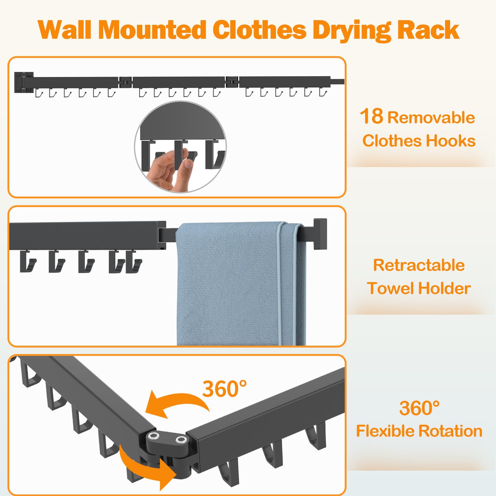 Kelisiting Retractable Clothes Drying Rack 2 Fold Black-Laundry Drying Rack Space Saver Premium Foldable Durable Clothes Rack for Laundry Balcony Bathroom Patio Dormitory Apartment