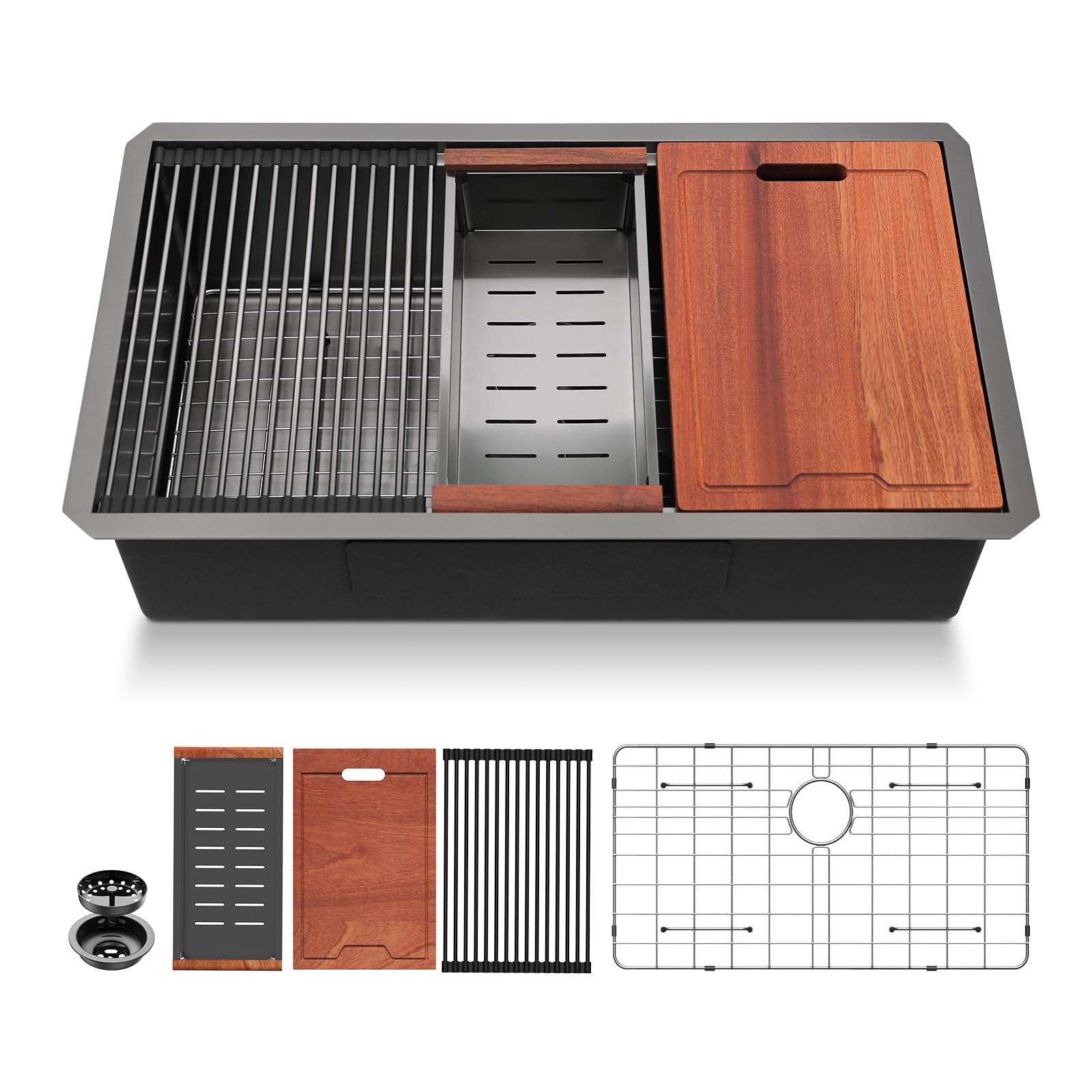 30 Undermount Kitchen Sink Black Stainless Steel - Lordear 30X19 Kitchen Sink Undermount Gunmetal Black Workstation 16 Gauge Sta