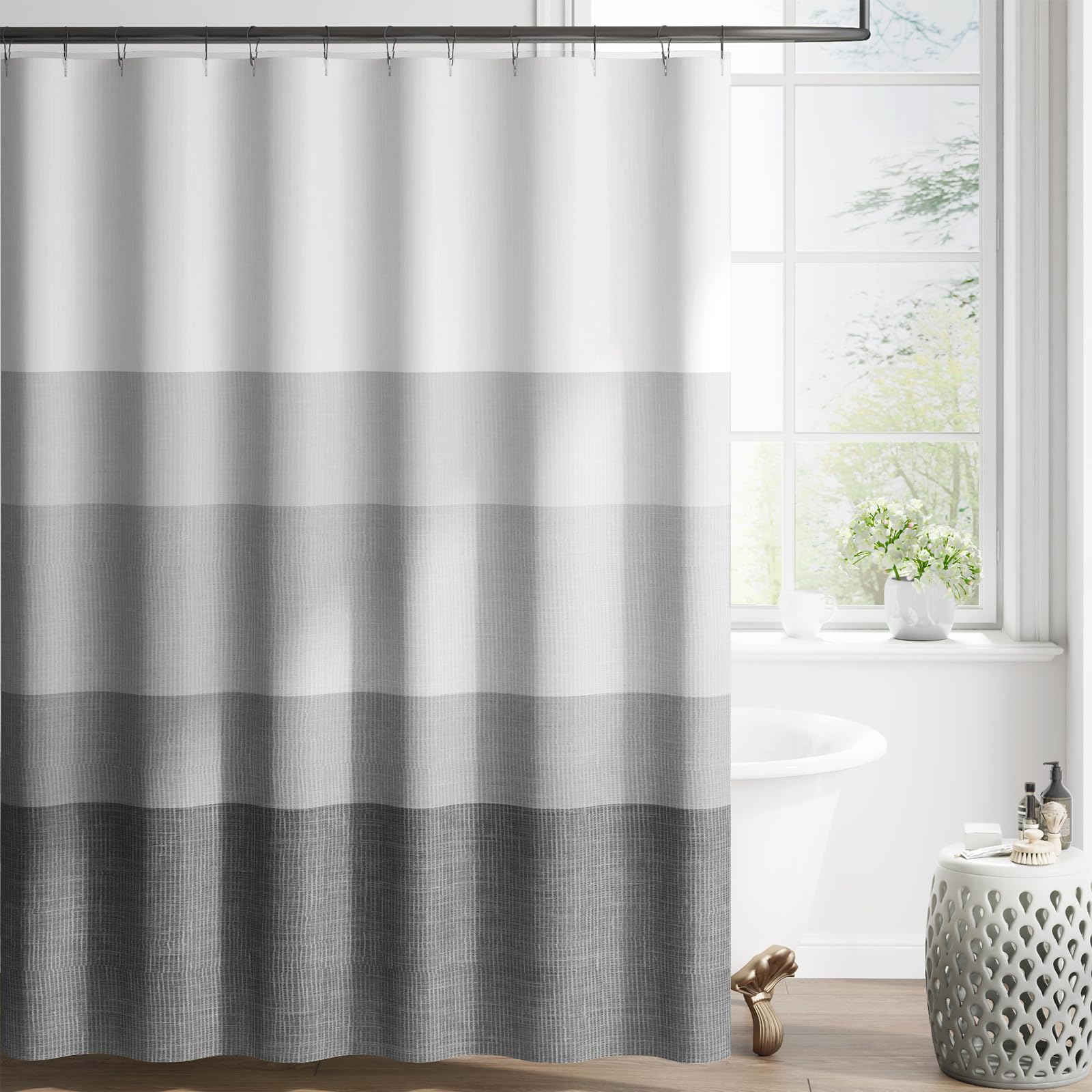 Jinchan Ombre Cloudy Grey Striped Shower Curtain Waterproof Fabric Shower Curtains For Bathroom Gradual Color Minimalist Design