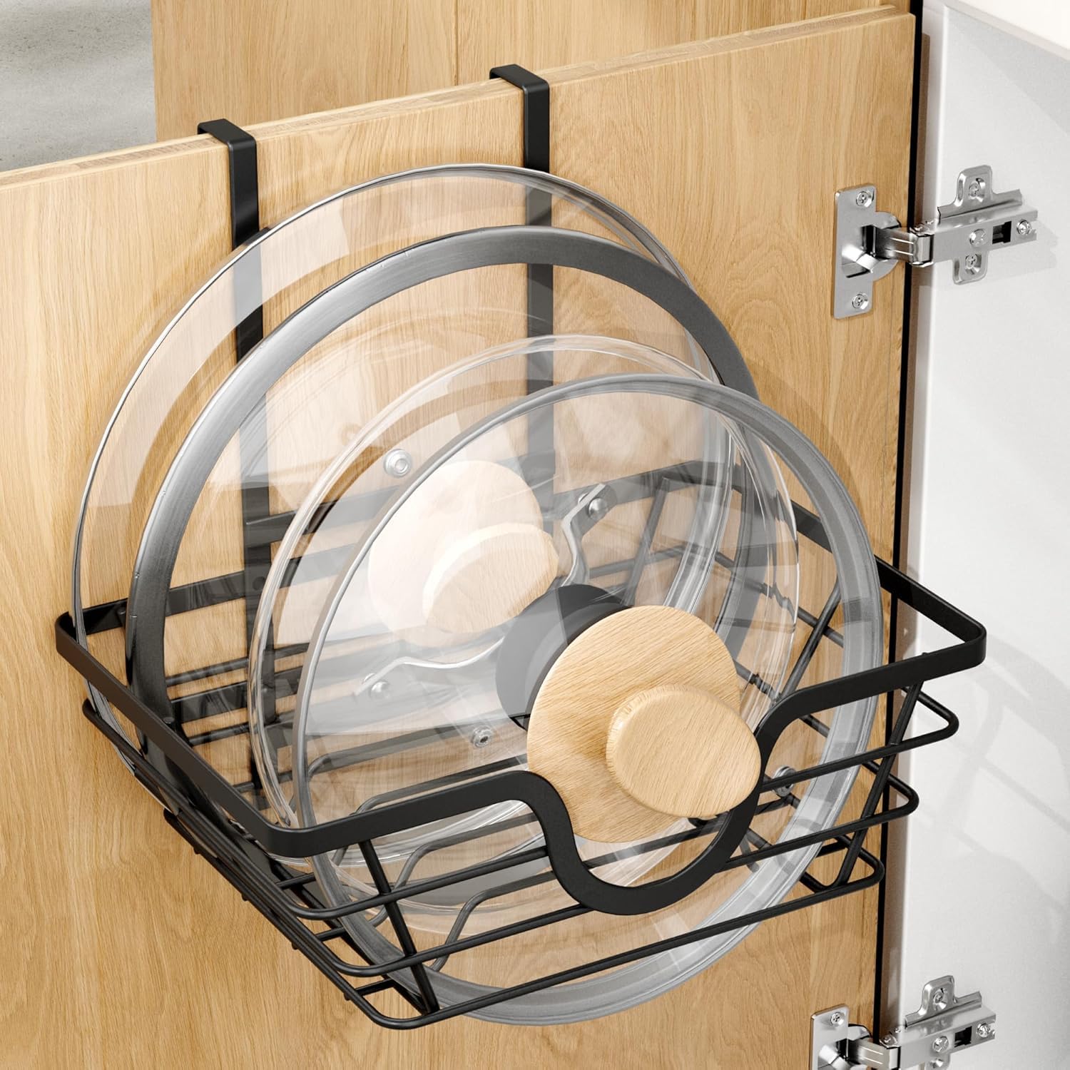 TIDIIABODE Pot Lid Organizer, Adjustable Kitchen Pot Lid Holder Inside Cabinet, Kitchen Cabinet Organizer Hanging for Food Stora