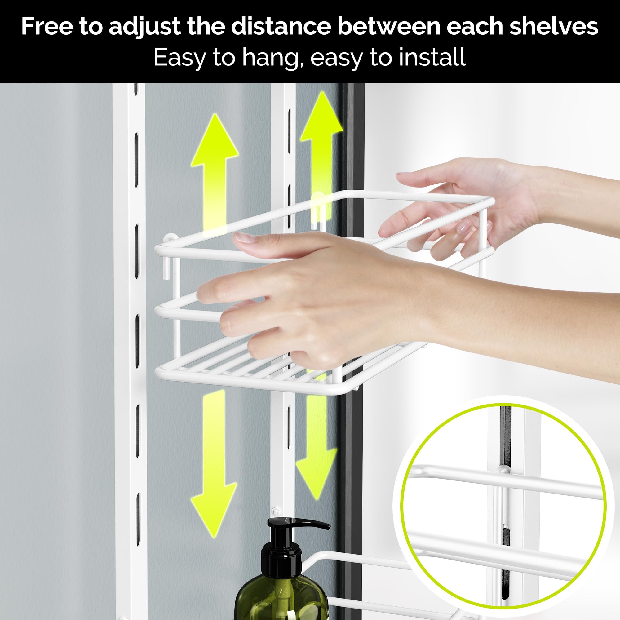 Orimade Over The Door Shower Caddy Adjustable 5 Tier Black,Bathroom Hanging Organizer Shelf Rustproof With 4 Hooks,Shower Basket