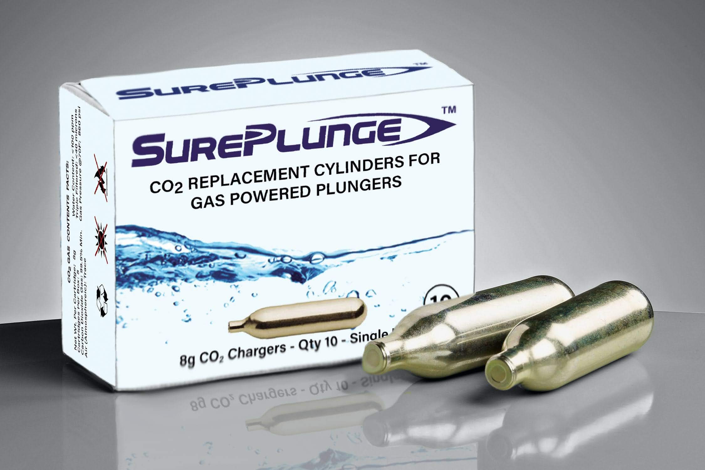 Sureplunge Co2 Cylinder - Qty 10Pk (Original Replacement 8G - Single-Use)