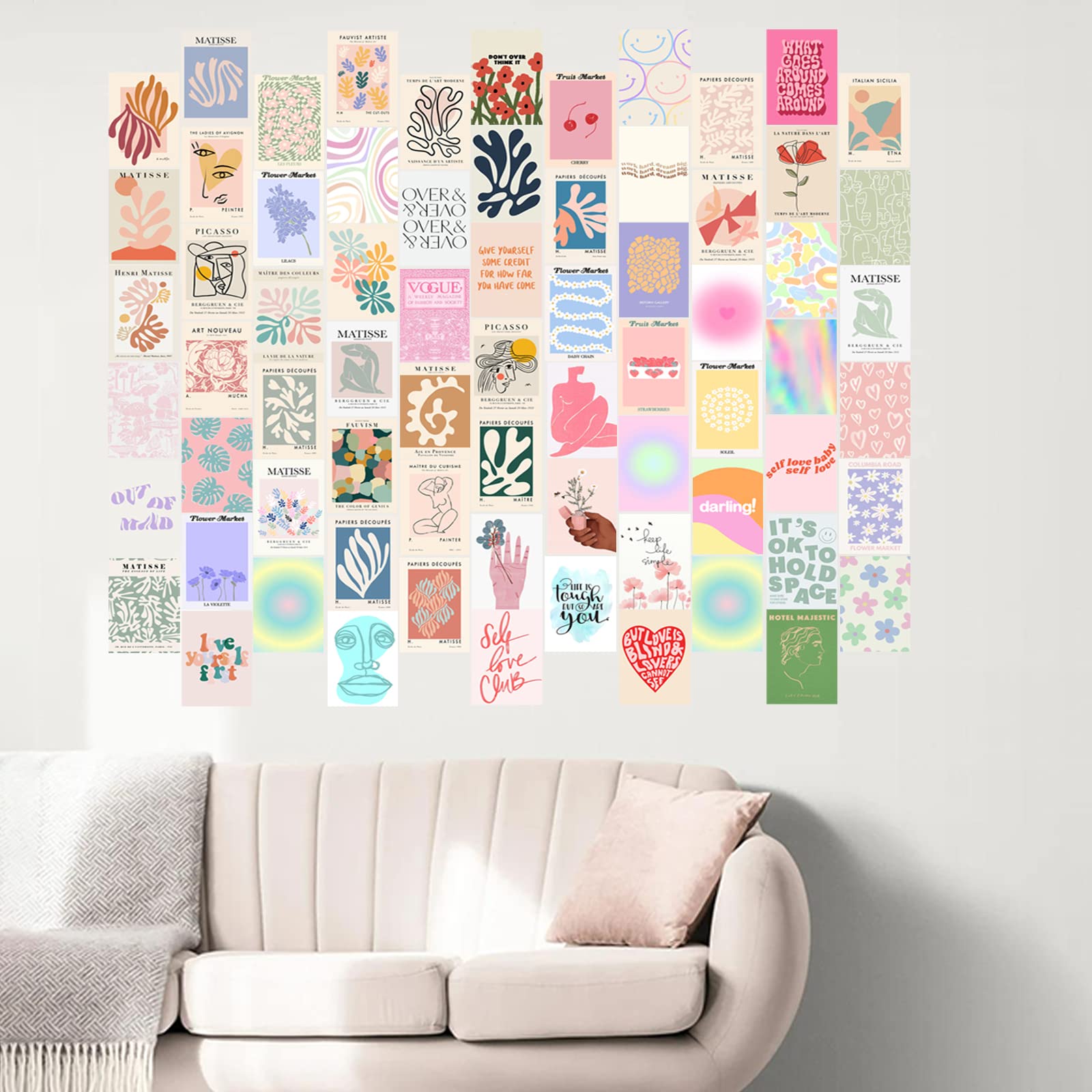 Kbkbart 70Pcs Danish Pastel Wall Collage Kit Aesthetic Pictures, Cute Danish Pastel Posters Matisse Wall Art Prints Preppy Room