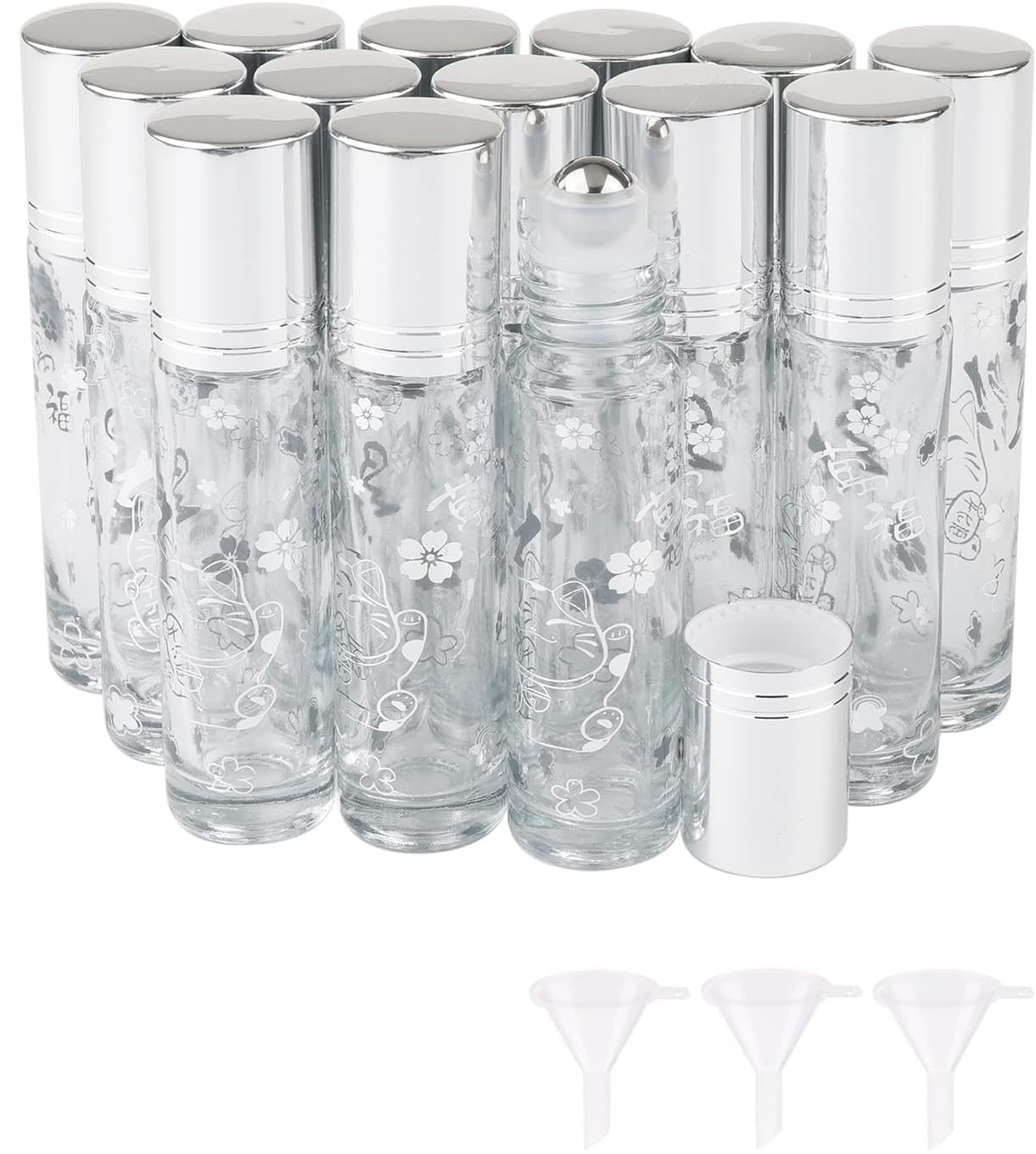 Newzoll 14pcs 10mL Empty Glass Roller Bottles for Essential Oils, Refillable Leak Proof Portable Travel for Perfume Eye DIY Craf