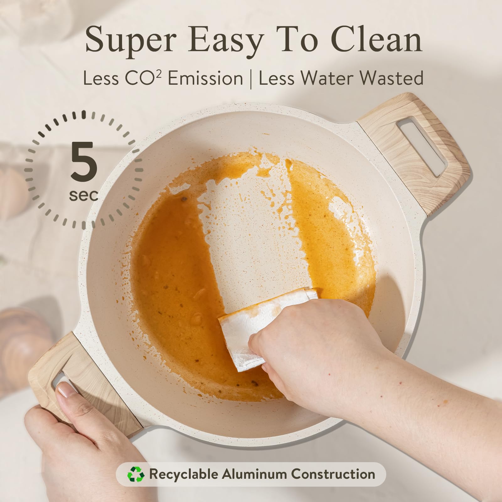 CAROTE 21Pcs Pots and Pans Set, Nonstick Cookware Sets, White Granite Induction Cookware Non Stick Cooking Set w/Frying Pans & S