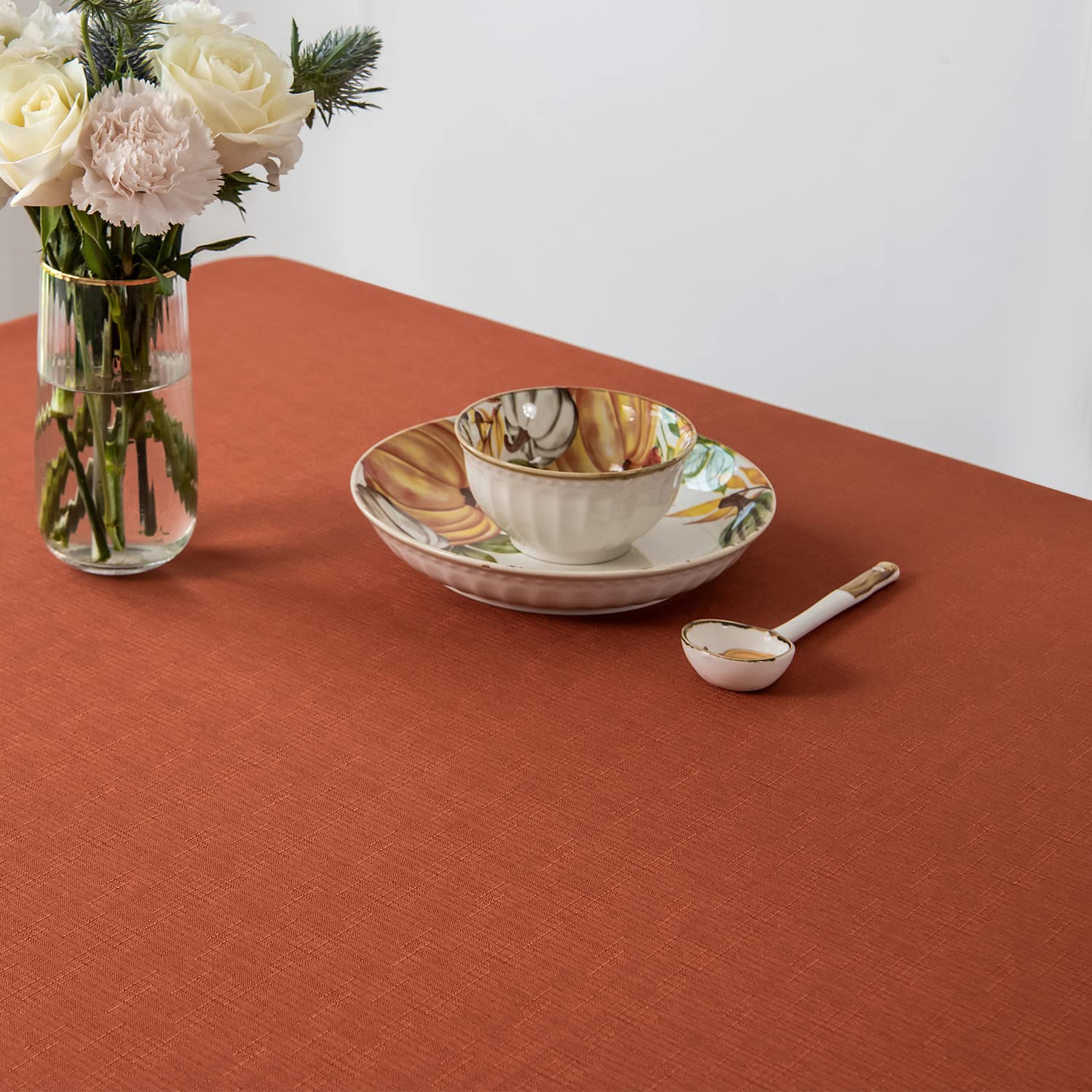 Maxmill Slubby Textured Rectangular Tablecloth Water Resistance Antiwrinkle Spillproof Soft Fall Table Cloth For Dining Room, Th