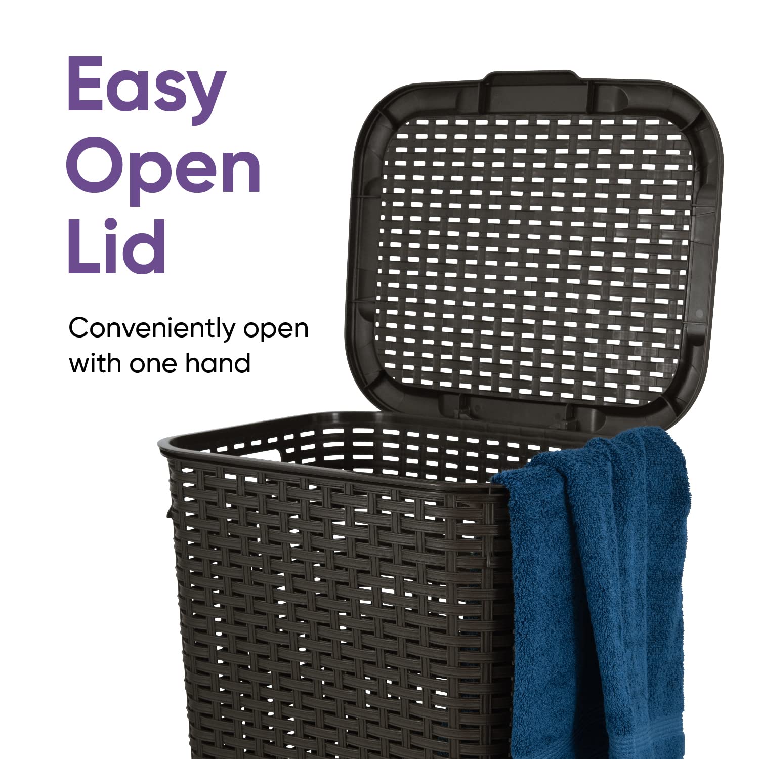 Plastic Laundry Hamper With Lid 3 Pack Laundry Hamper Basket, Brown Tall Cloths Hamper Organizer With Cut-Out Handles. Space Sav