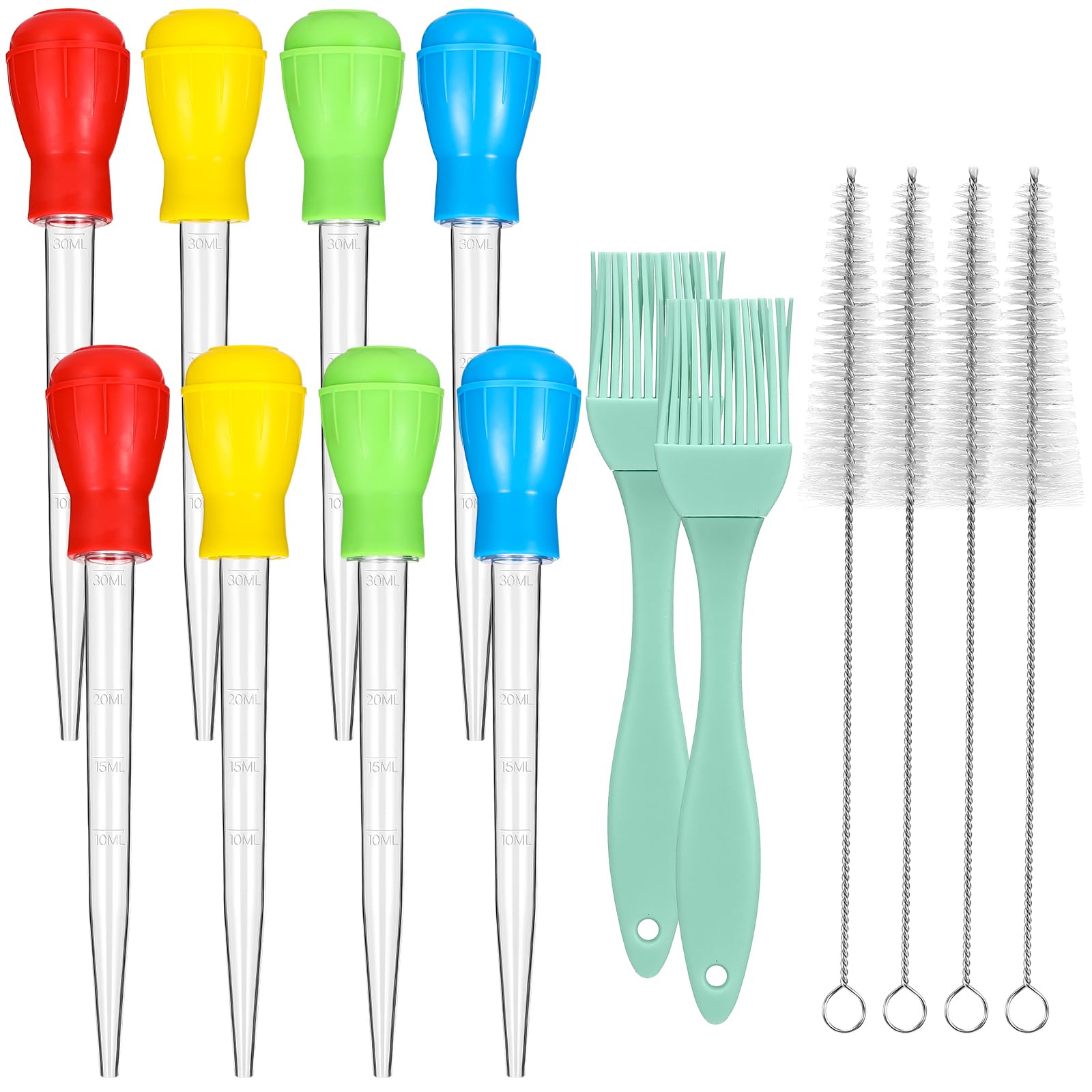 Boao 14 Pcs Turkey Baster Set 11 Inch Syringe Baster with Rubber Bulb, Basting Brush, Cleaning Brush for Cooking, Butter Drippin