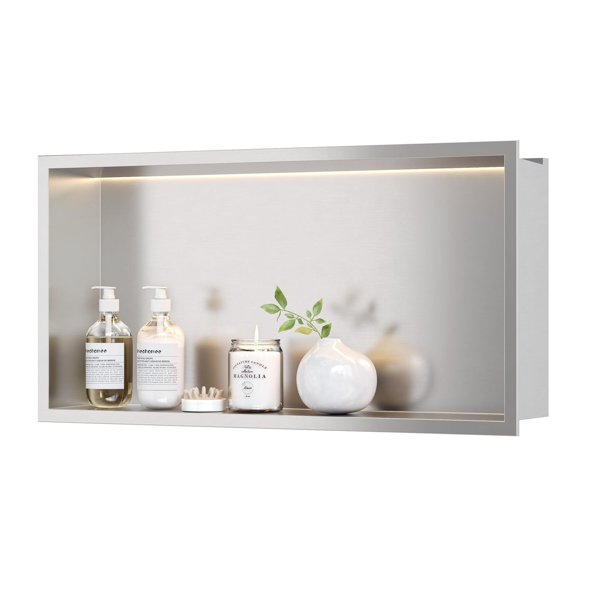 Neodrain Shower Niche, 24''X12'' Brushed Wall Niche, Stainless Steel Wall Niche With Non-Dimmable Led Light, No Tile Needed Rece