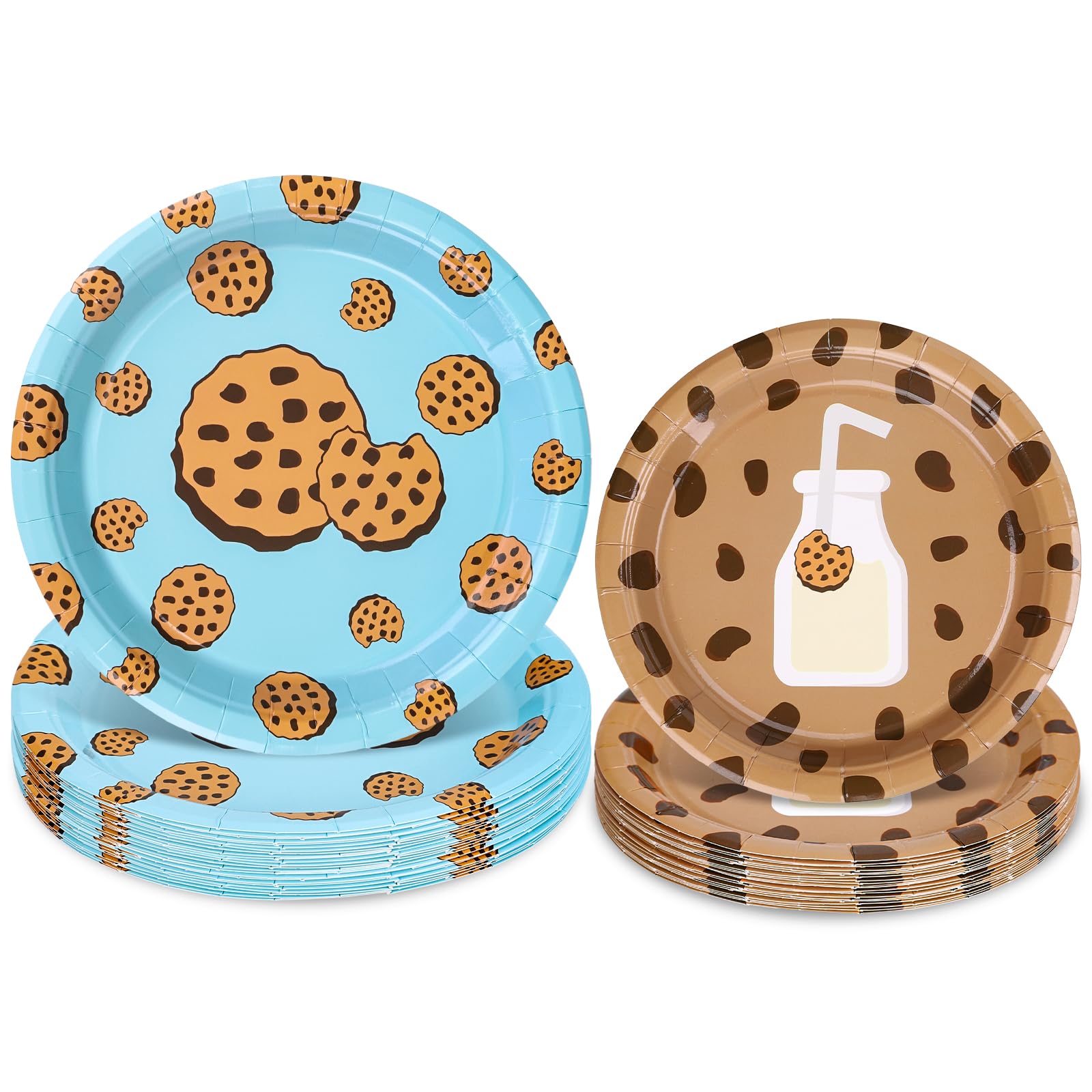 FYSUIMU 48 Pcs Milk and Cookies Birthday Party Supplies Chocolate Chip Cookie and Milk Disposable Plates 7 & 9 Inch Party Tablew